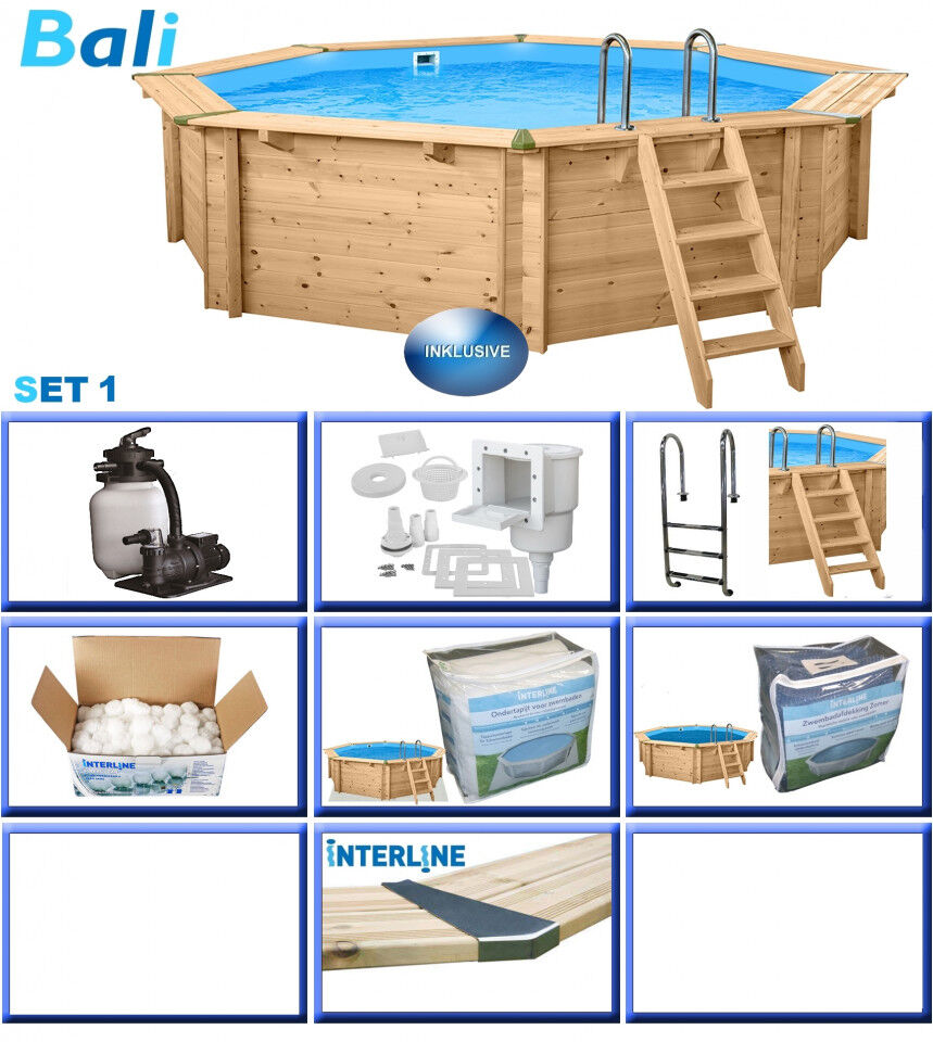 Interline Holzpool Bali Ø 530x136 cm, Basic Set