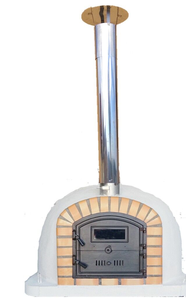 Pizzaofen Lisboa AL 100 inkl. Kaminrohr und Regenhut aus Edelstahl, weiß