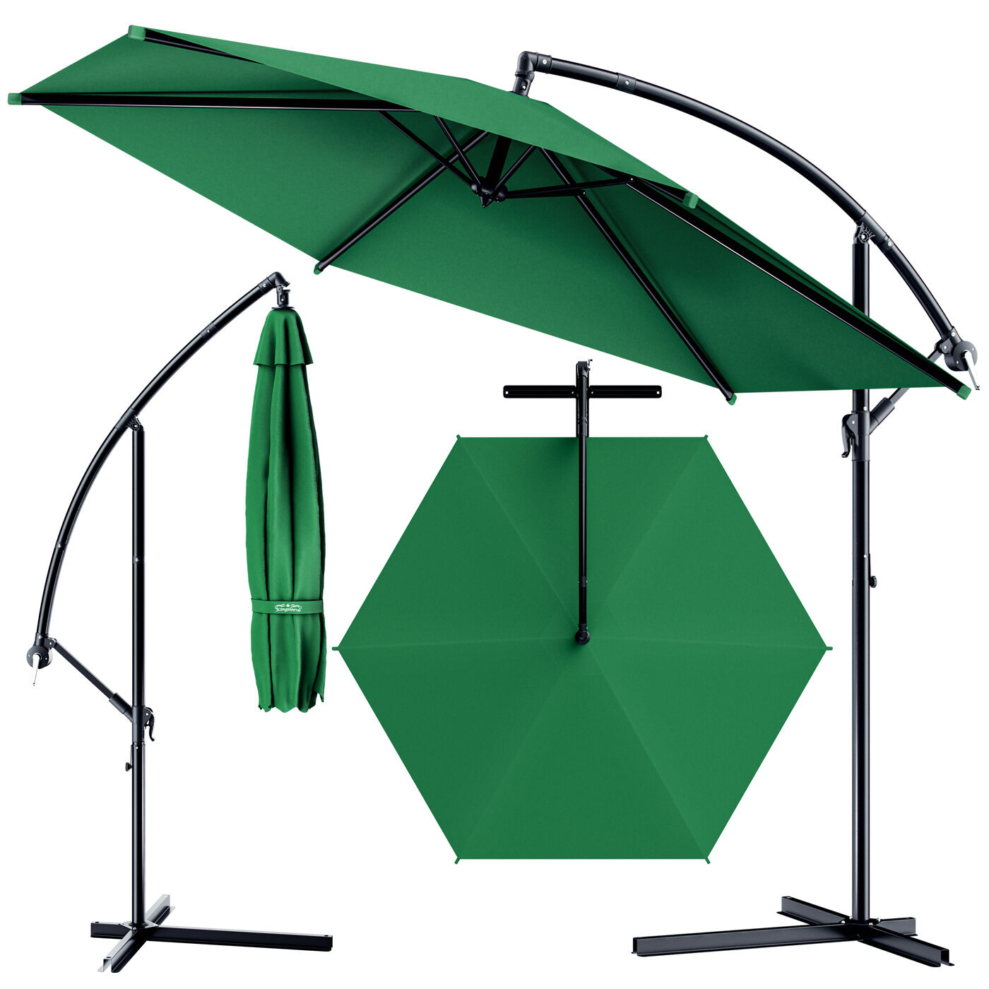 Ampelschirm Ø300cm Alu UV 50+ Kurbel + Fußkreuz Grün
