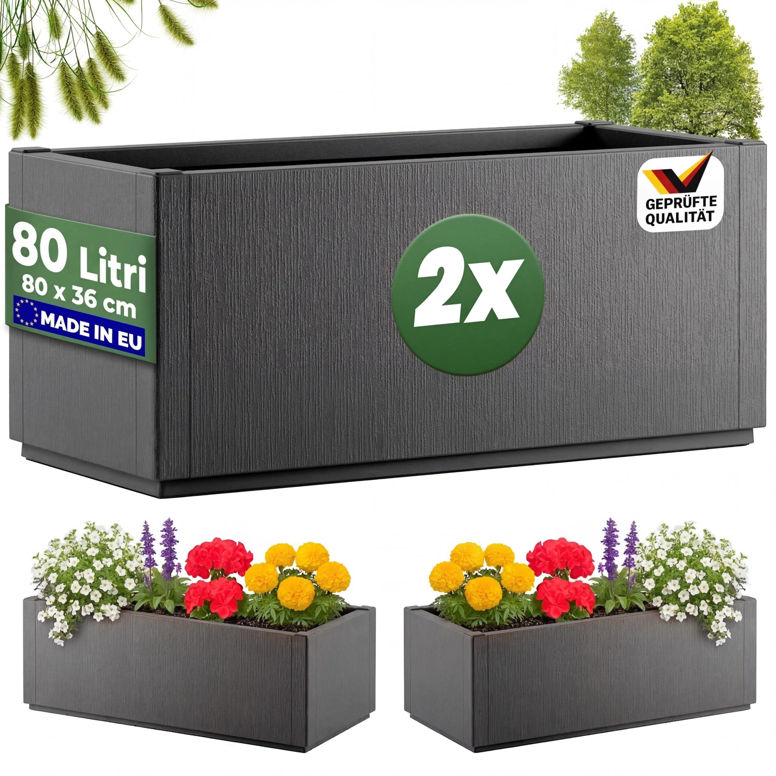 Blumentopf Ethica 2er-Set Anthrazit Kunststoff 80x36x36cm