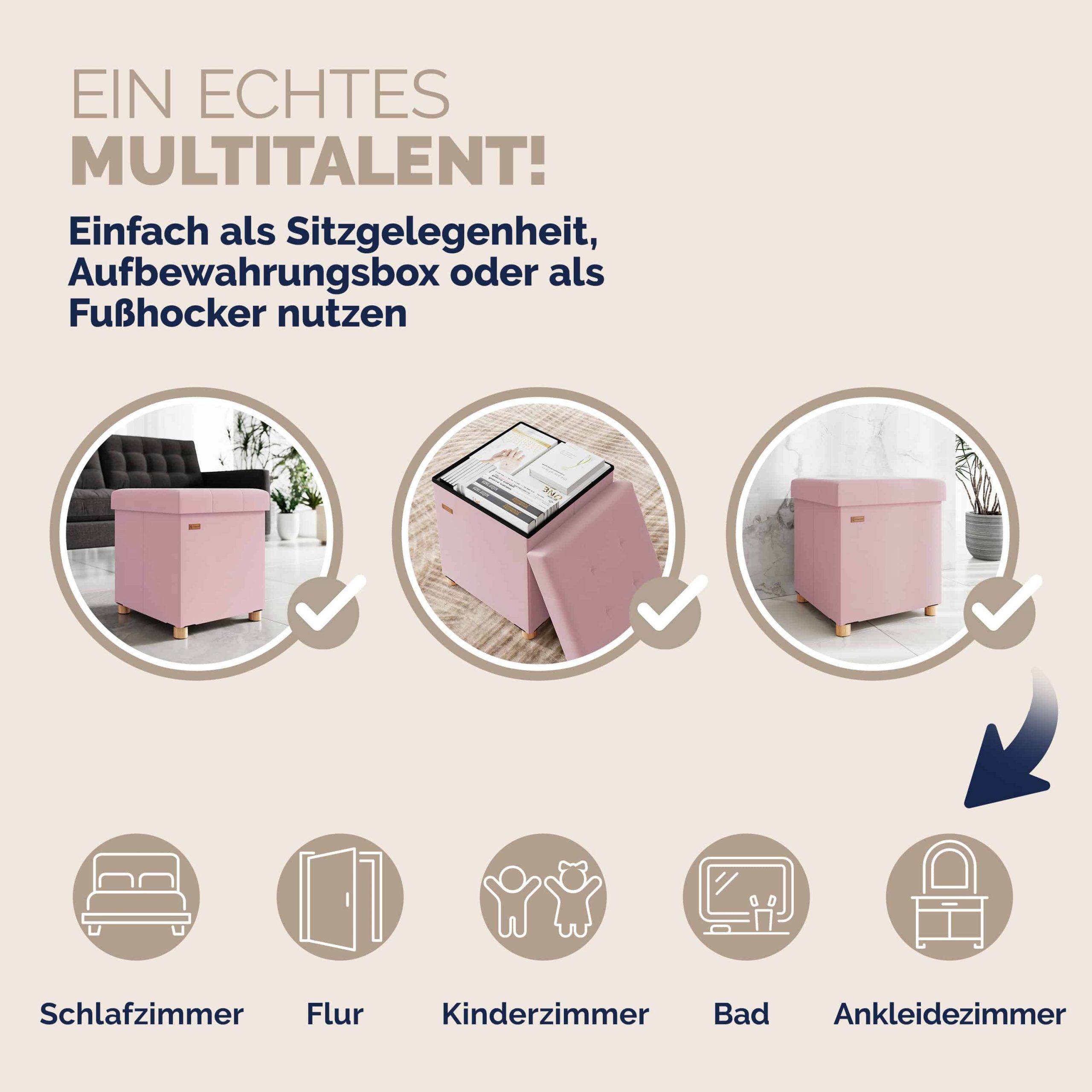 Sitzhocker Rosa Samt 42x38x38cm faltbar