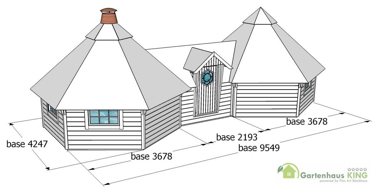 Zeichnung Grillkota Finnland Premium 12+12 m² bemaßt
