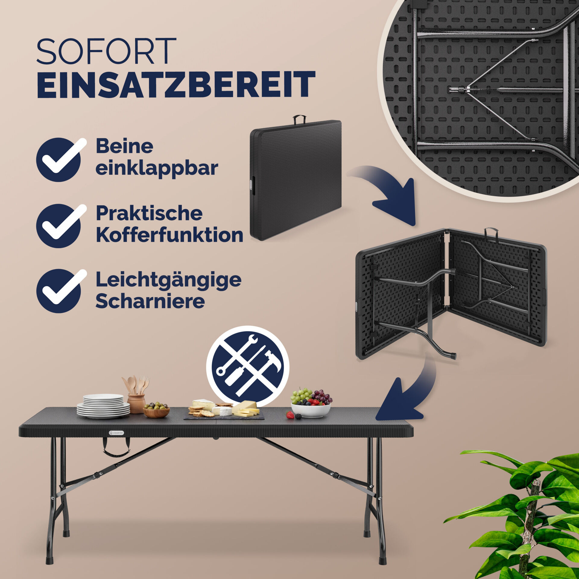 Gartentisch Schwarz Rattan-Look 180x75x73cm klappbar