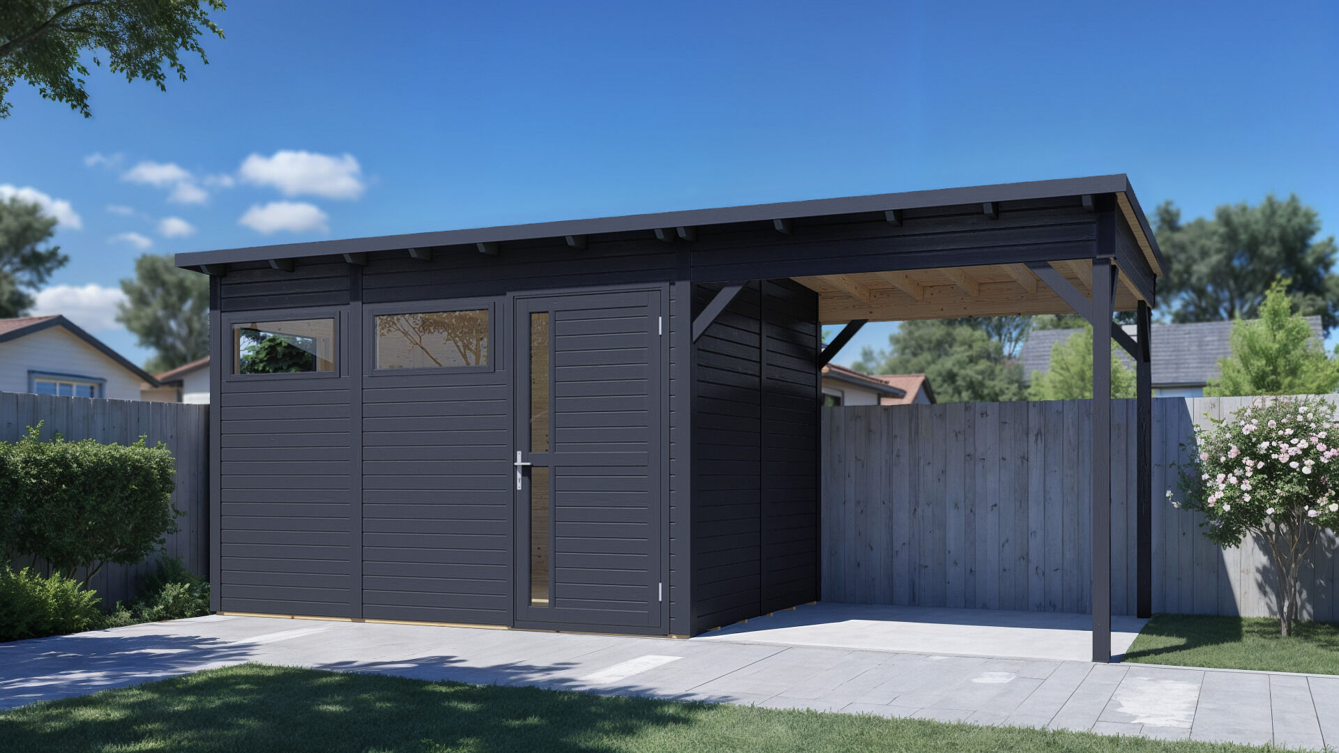 Gartenhaus Holz Pentus 3 Lounge anthrazit 558 x 234 cm