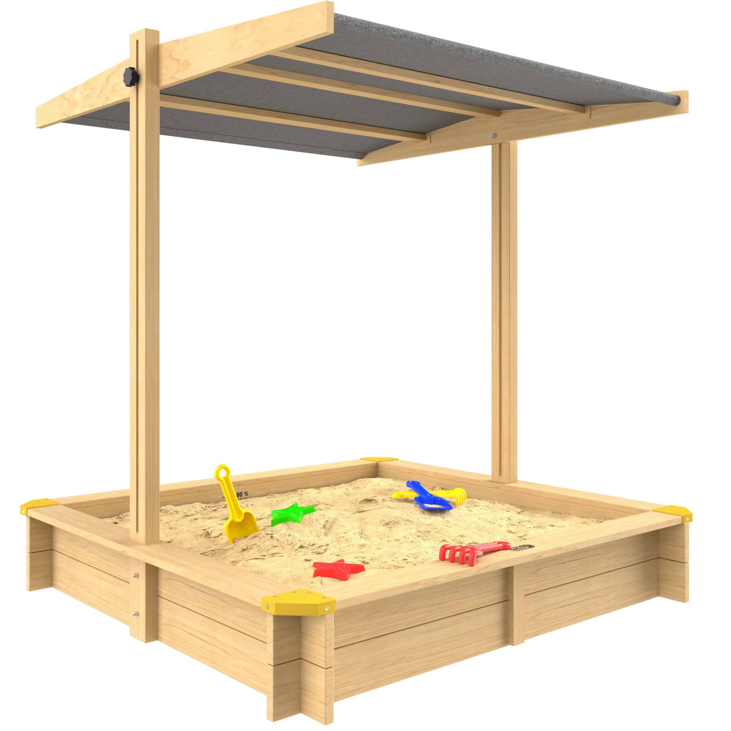 Sandkasten Hellbraun 120x120x120cm neigbares Sonnendach