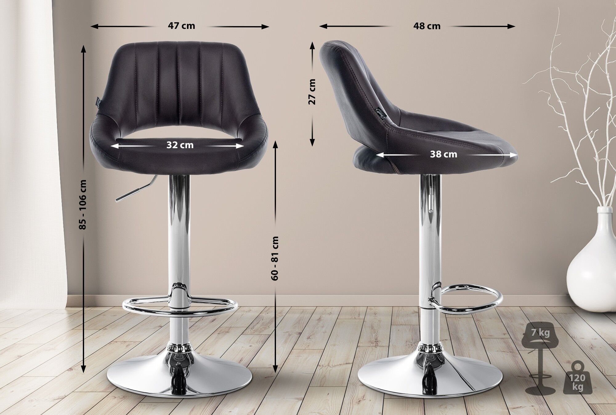 2er Set Barhocker Milet Kunstleder C, braun
