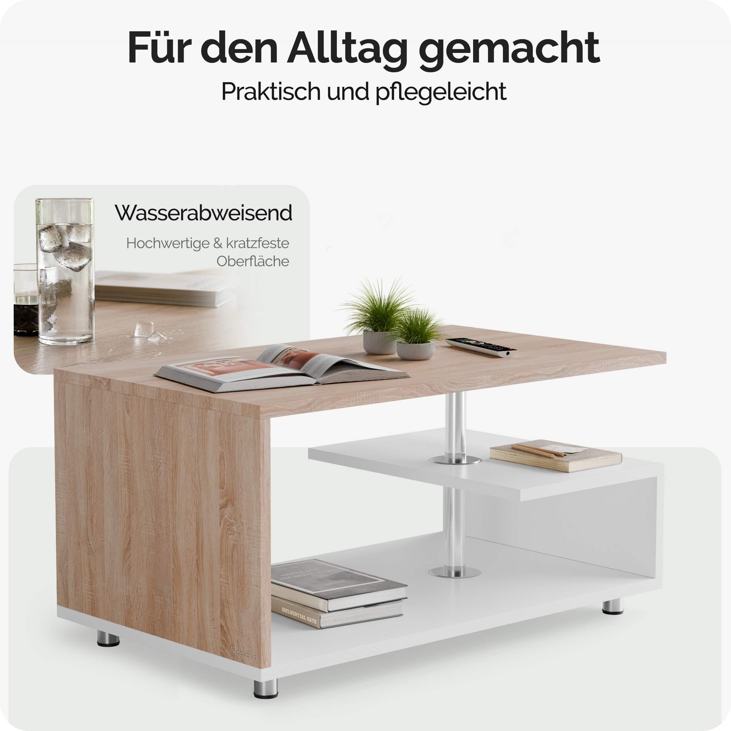 Couchtisch Orlando Weiß/Eiche 95x55x50cm