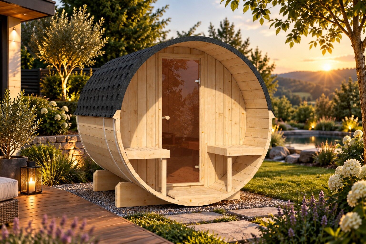 SPANOVA Fasssauna Lasse – 250 cm mit Terrasse