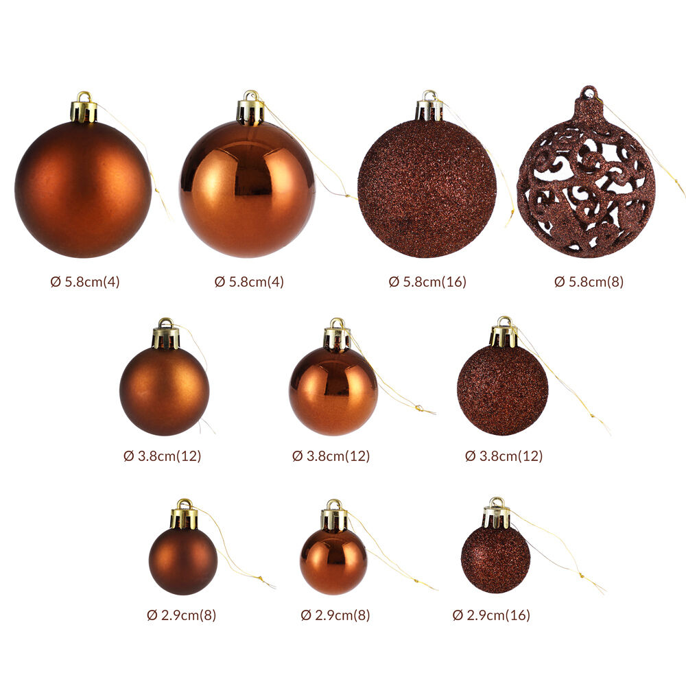 Weihnachtskugeln Bronze 100-tlg in matt, glänzend + glitzernd