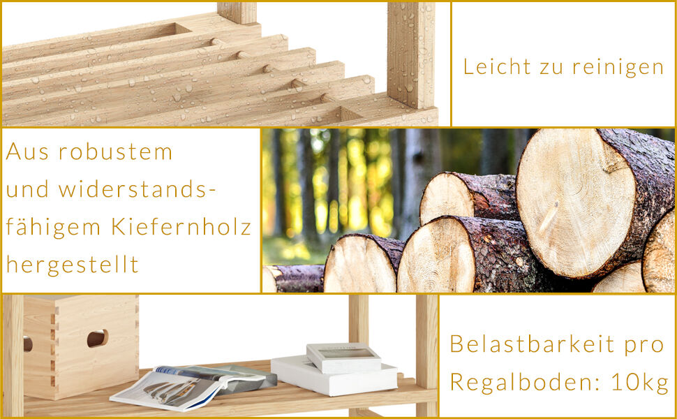 Standregal Öland 136x58x27cm lasiertes Echtholz