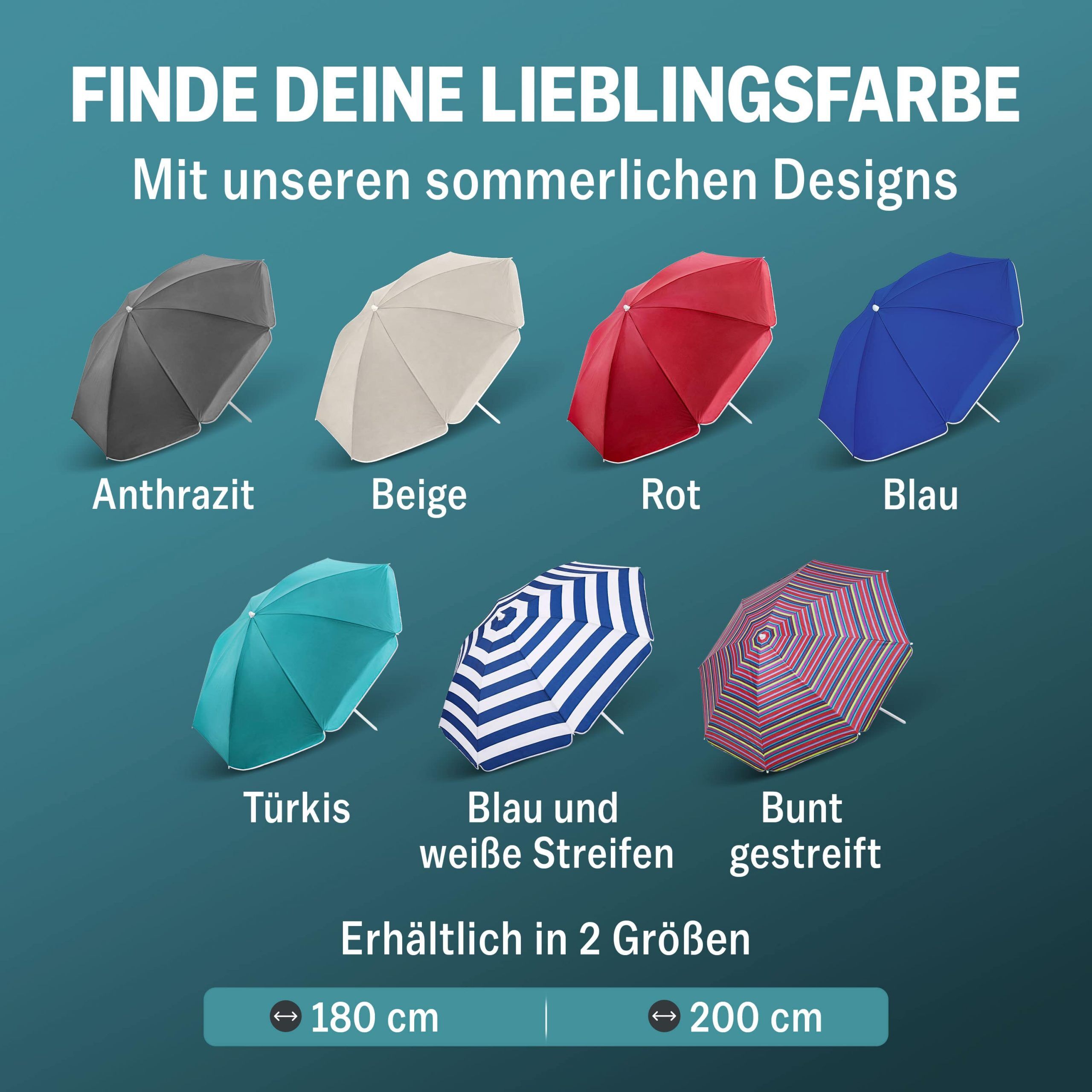 Sonnenschirm Cyprus Türkis 180cm UV-Schutz 50+ Neigefunktion
