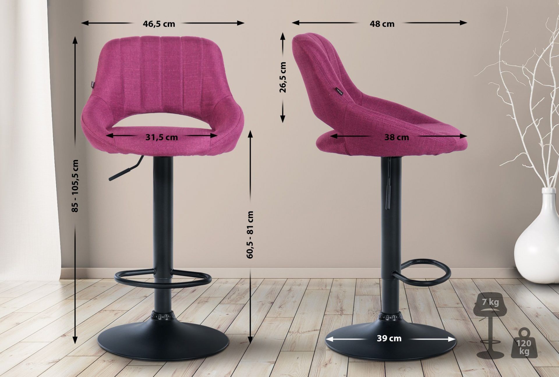 2er Set Barhocker Milet Stoff B, lila