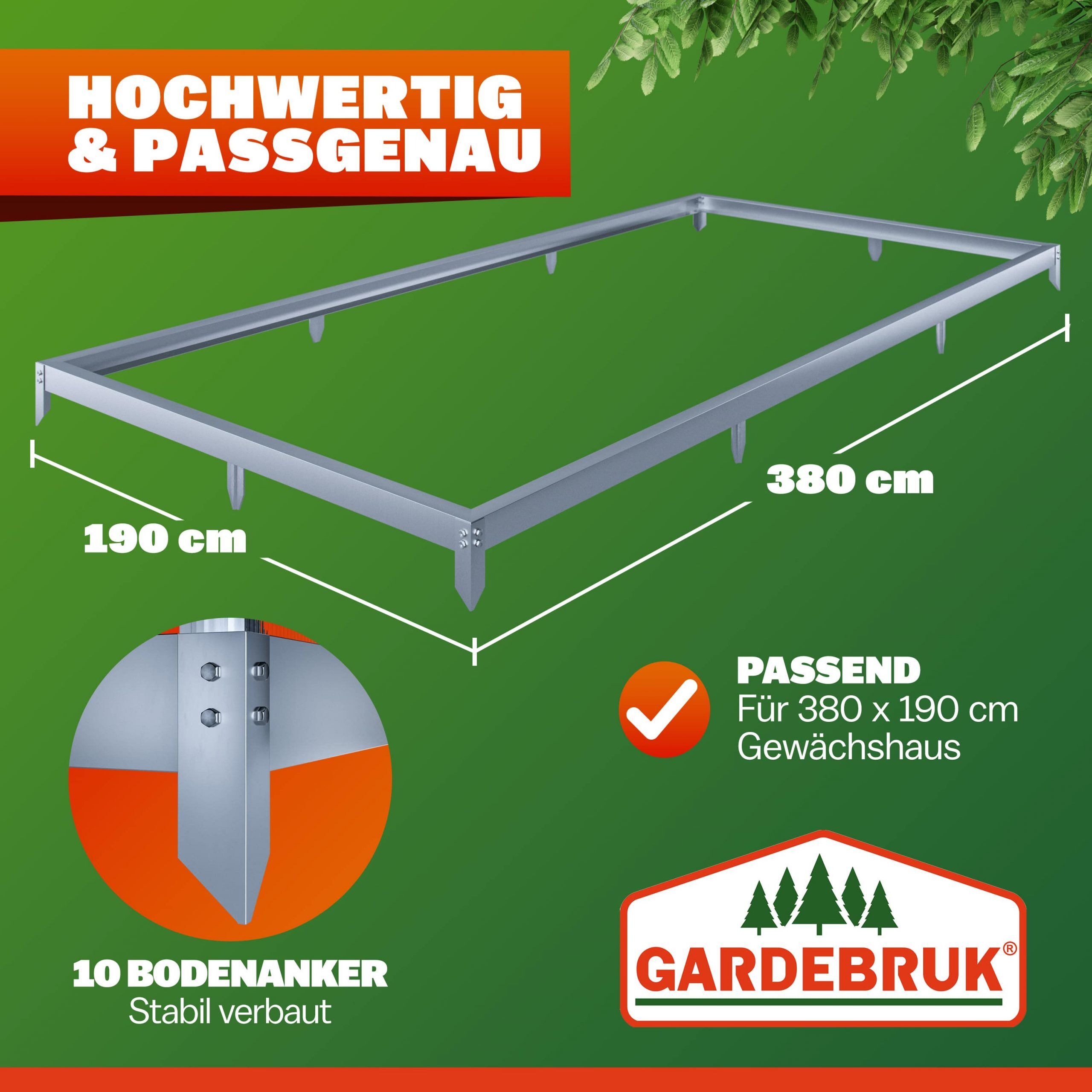 Stahlfundament für Gewächshaus 380x190x12cm verzinkt