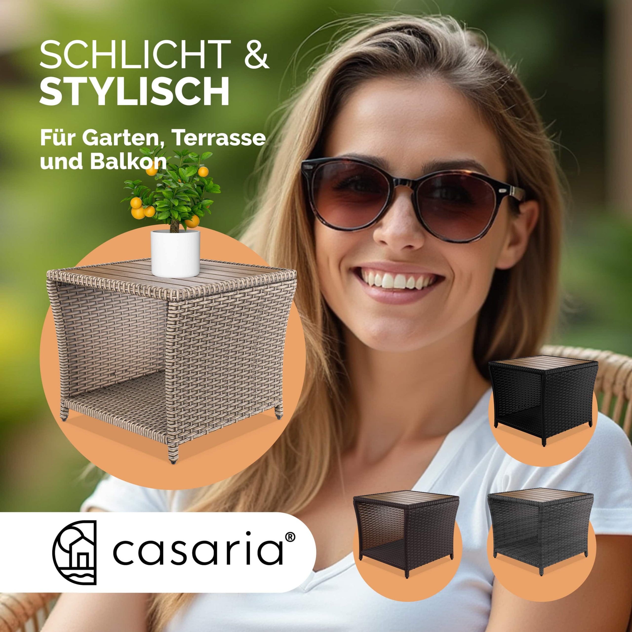 Polyrattan Beistelltisch Creme 40x45x45cm Akazienholz