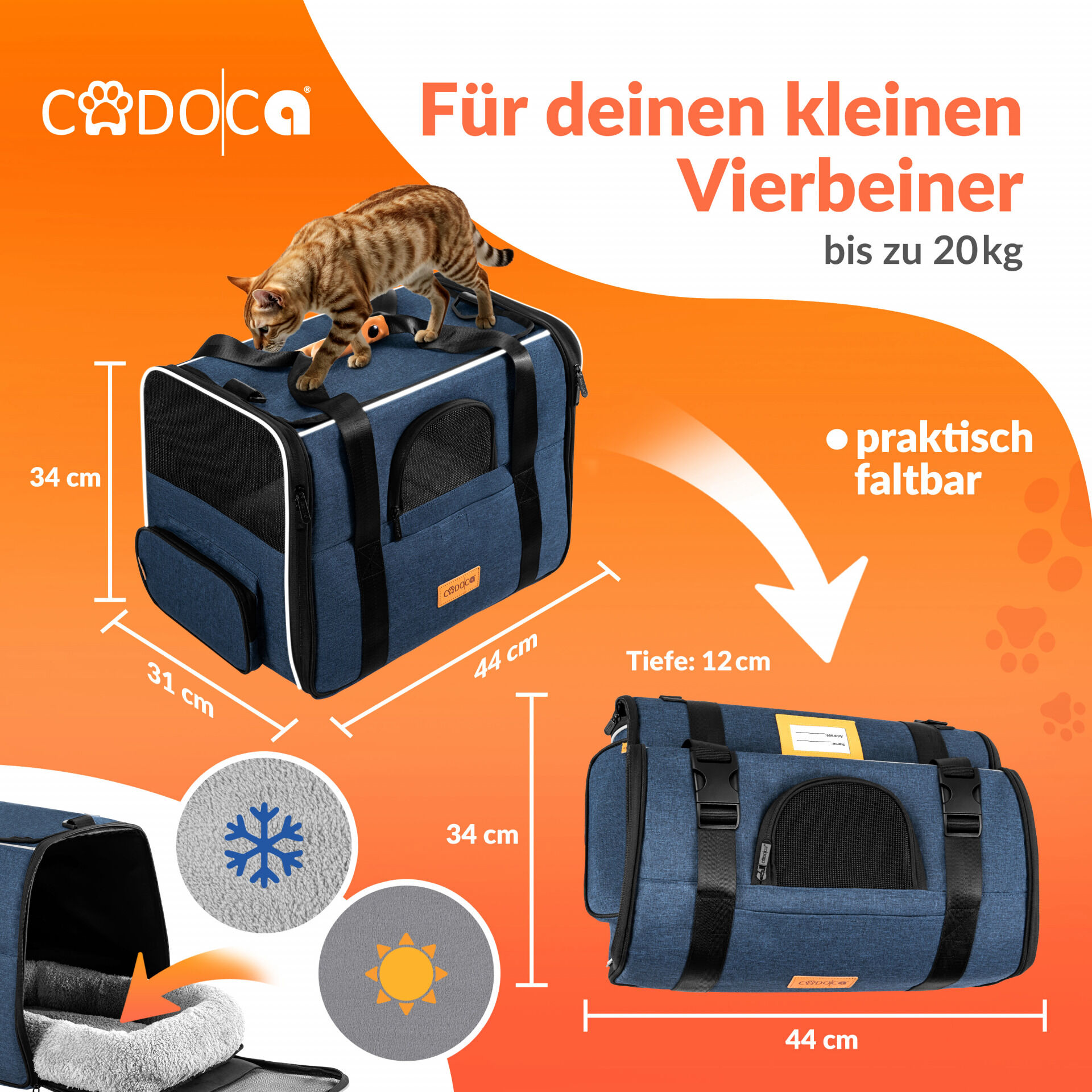 Katzentransportbox Blau 44x34x31cm bis 20kg