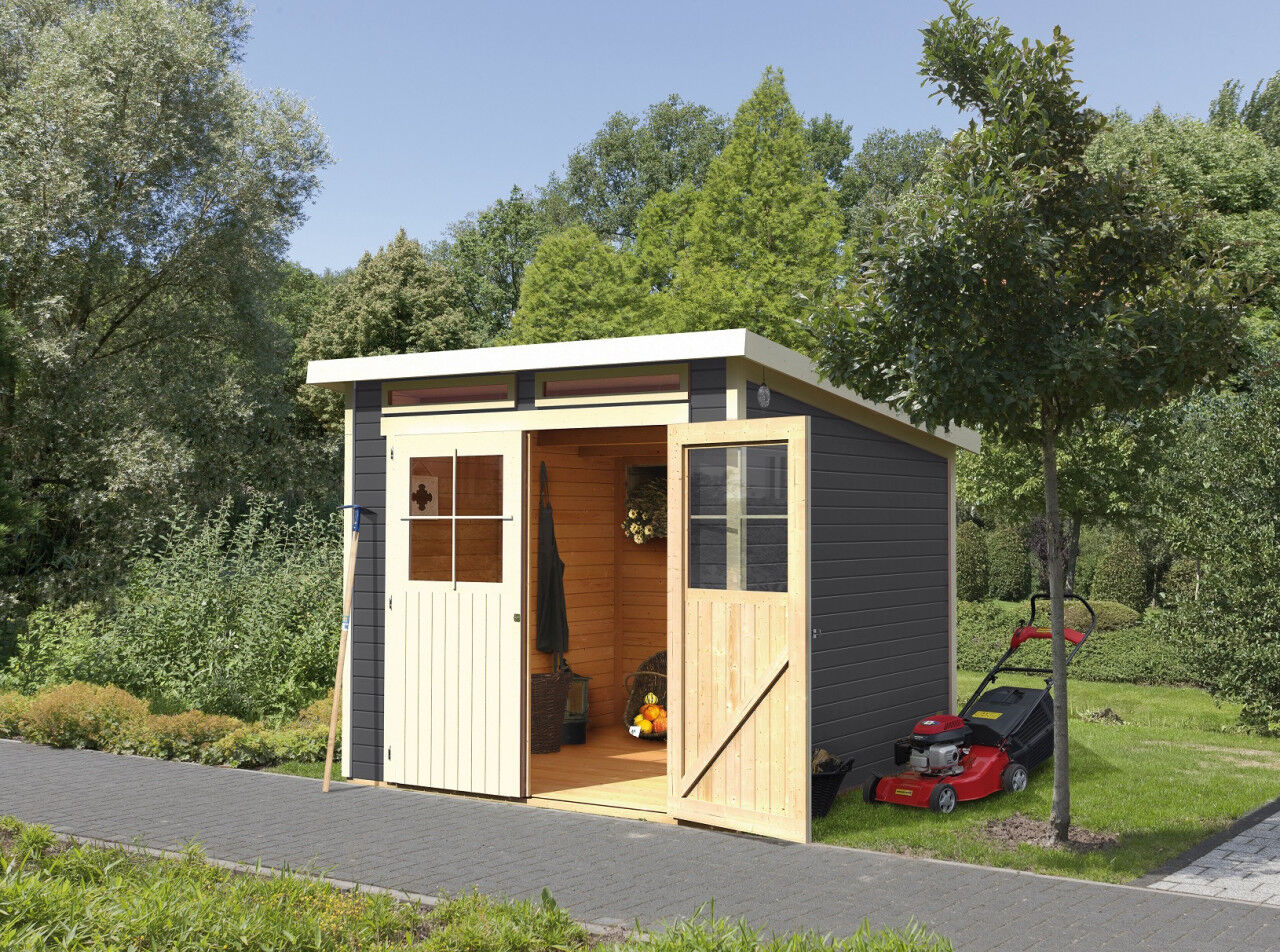 Karibu Pultdach Gartenhaus Glücksburg 4 terragrau