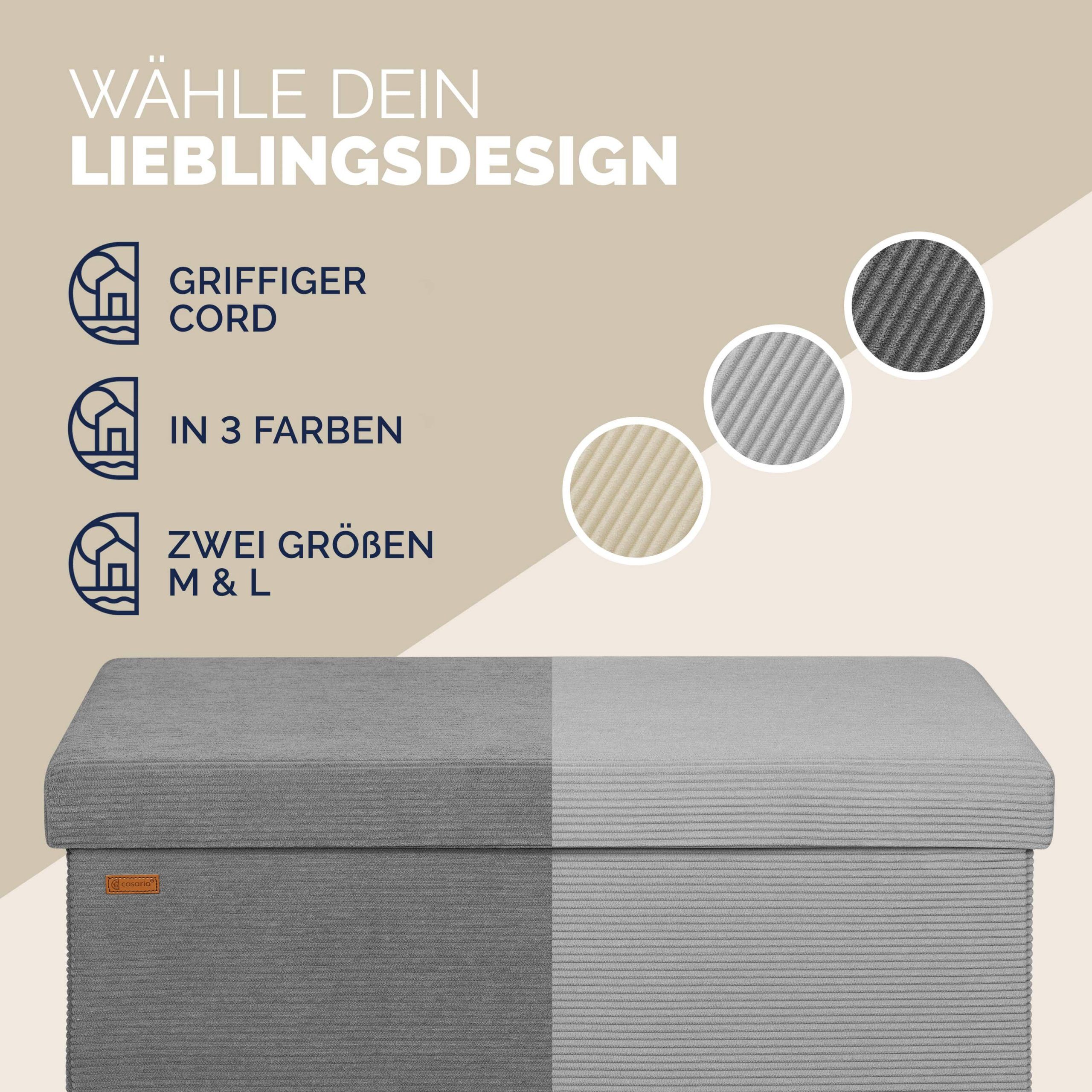 Sitzbank Anthrazit Cord 76x38x38cm MDF faltbar