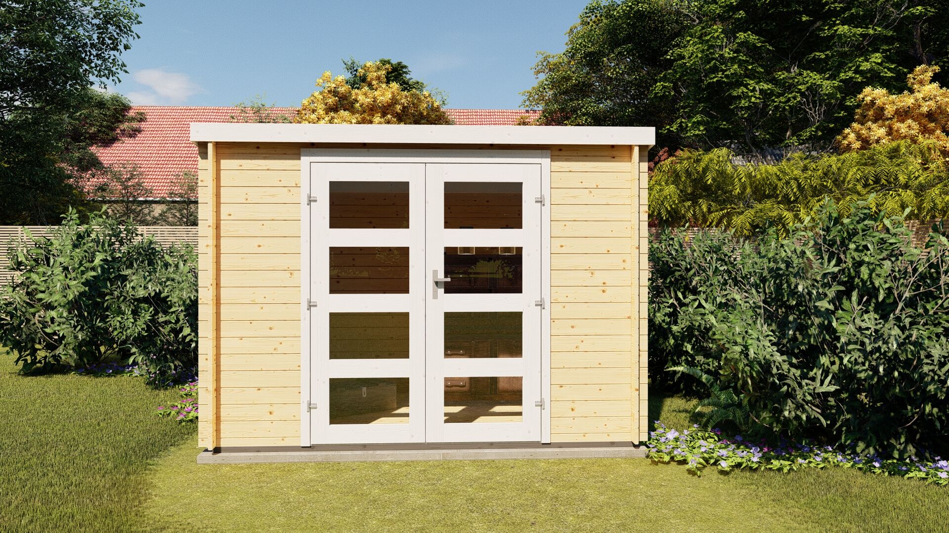 Gartenhaus Funny 13 – Flachdach Blockbohlenhaus 3×2 m