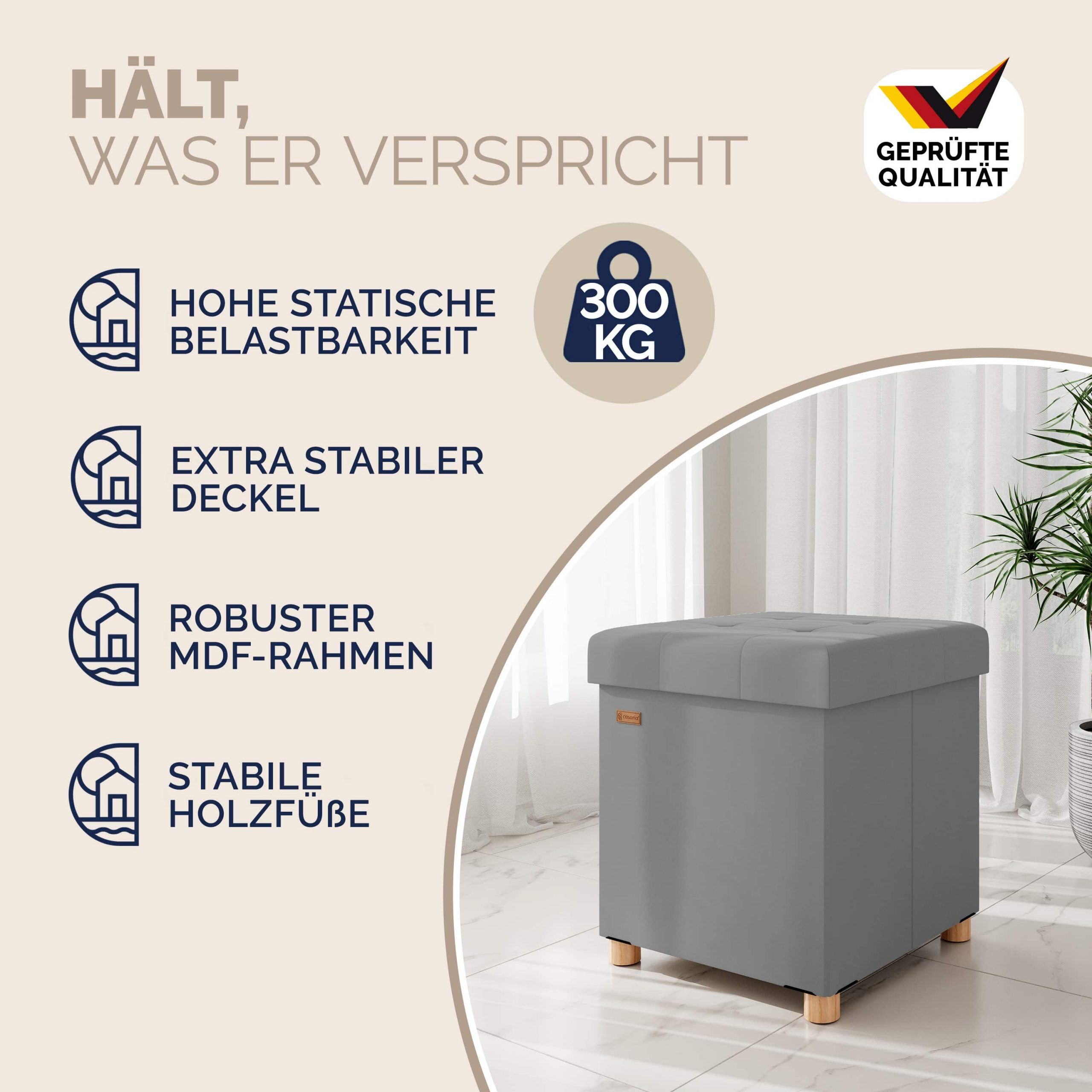 Sitzhocker Grau Samt 42x38x38cm faltbar