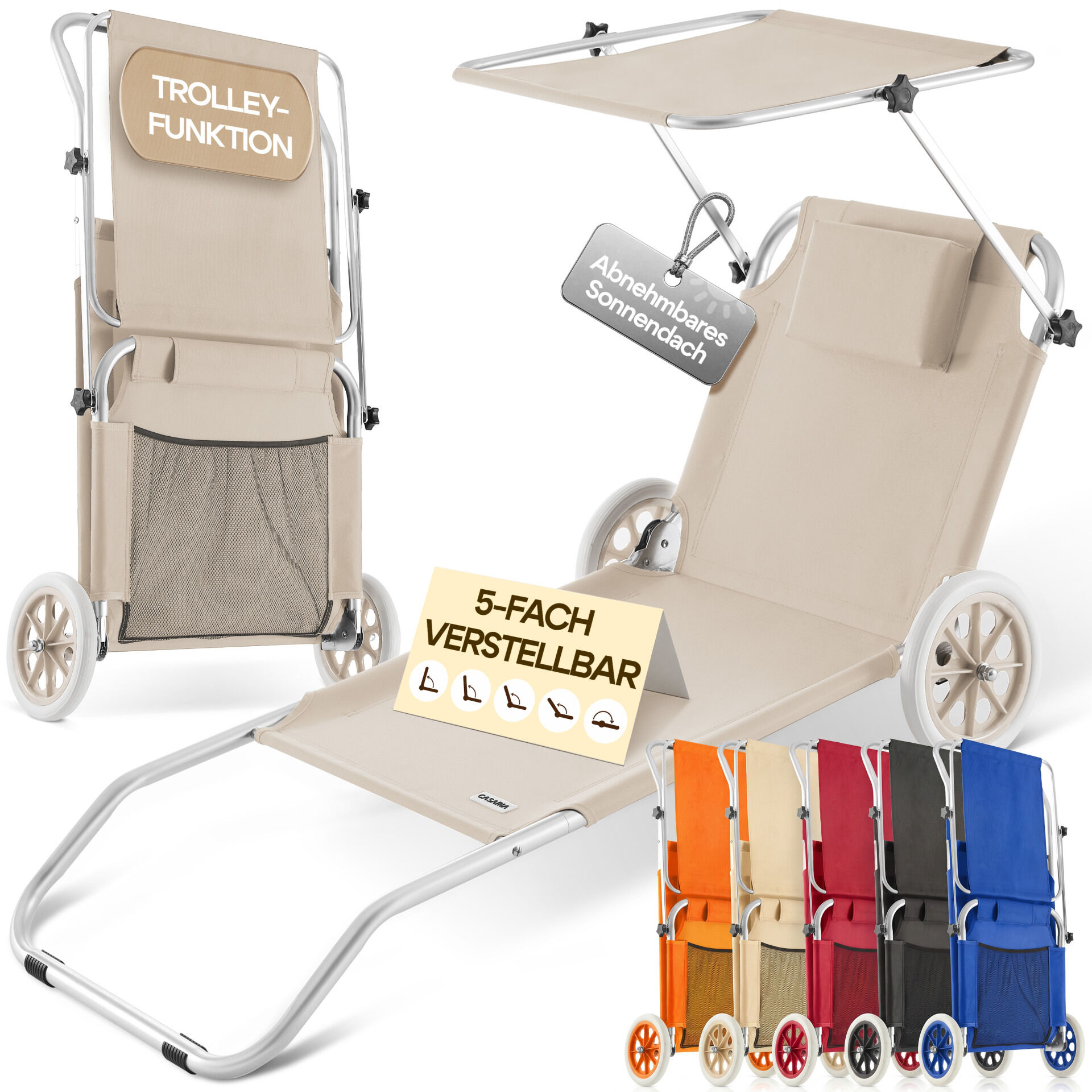 Gartenliege Kreta Beige Alu mit Rollen