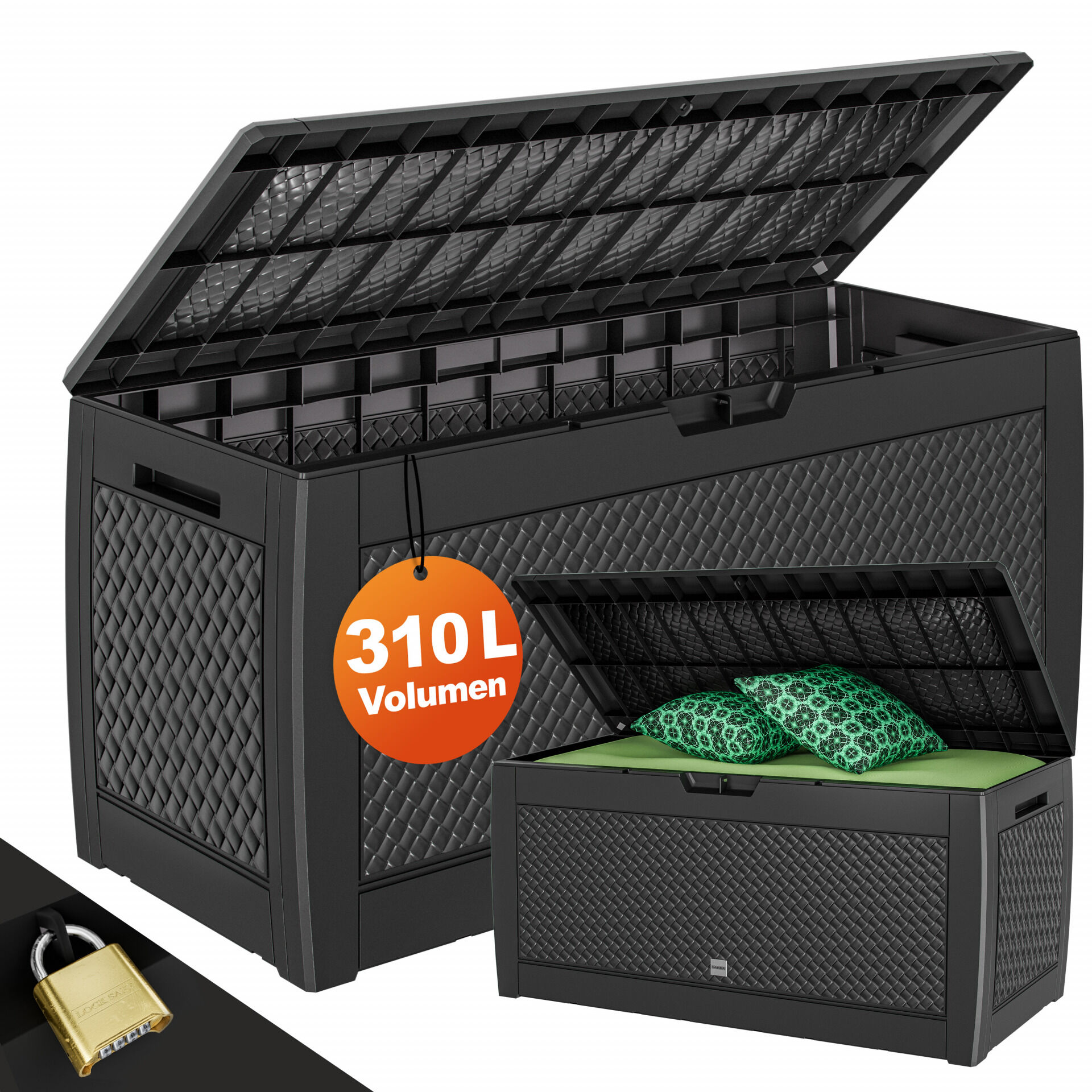 Gartenbox Matuba 310L Anthrazit Flechtoptik wasserdicht