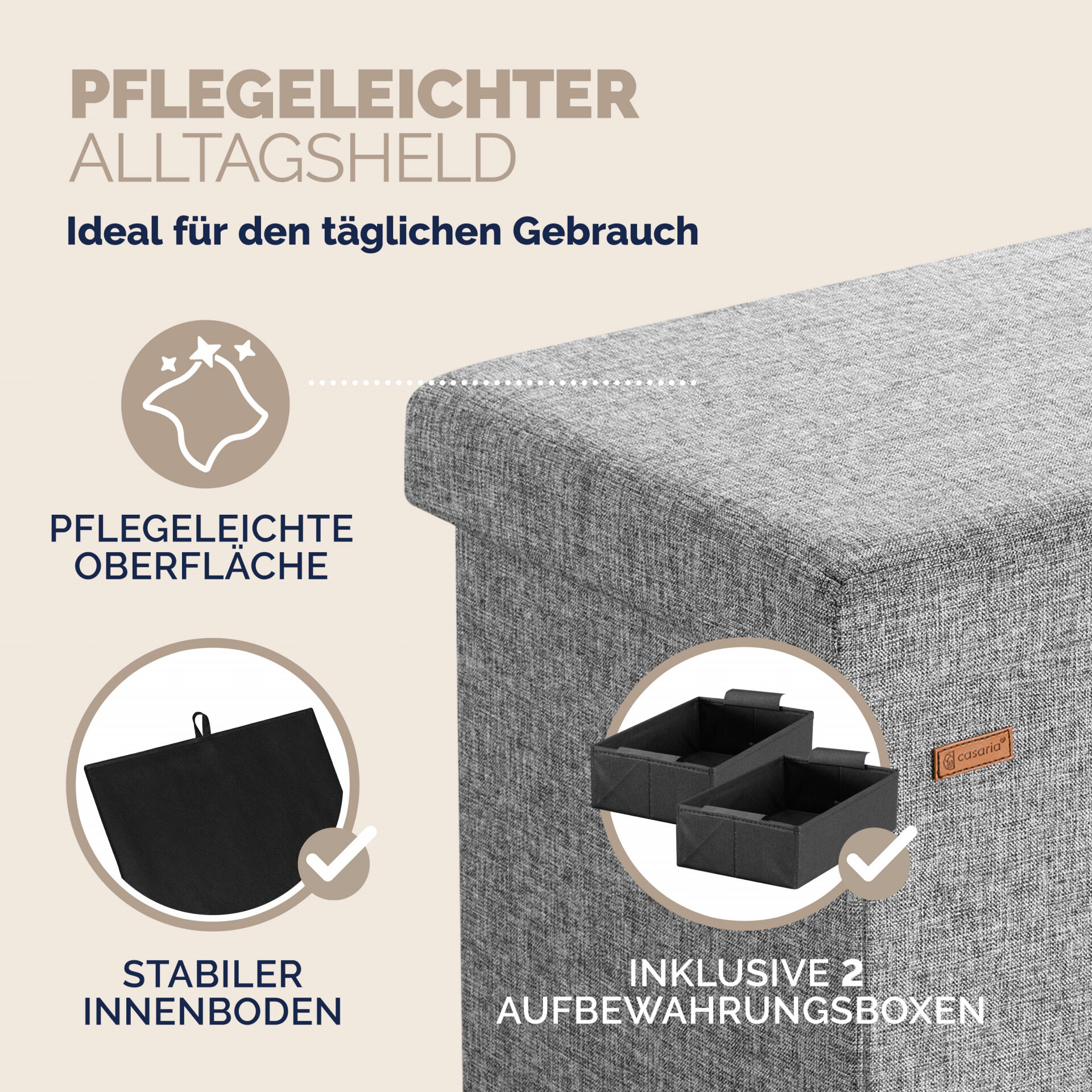 Sitzbank Grau 115x38x38cm mit Stauraum faltbar