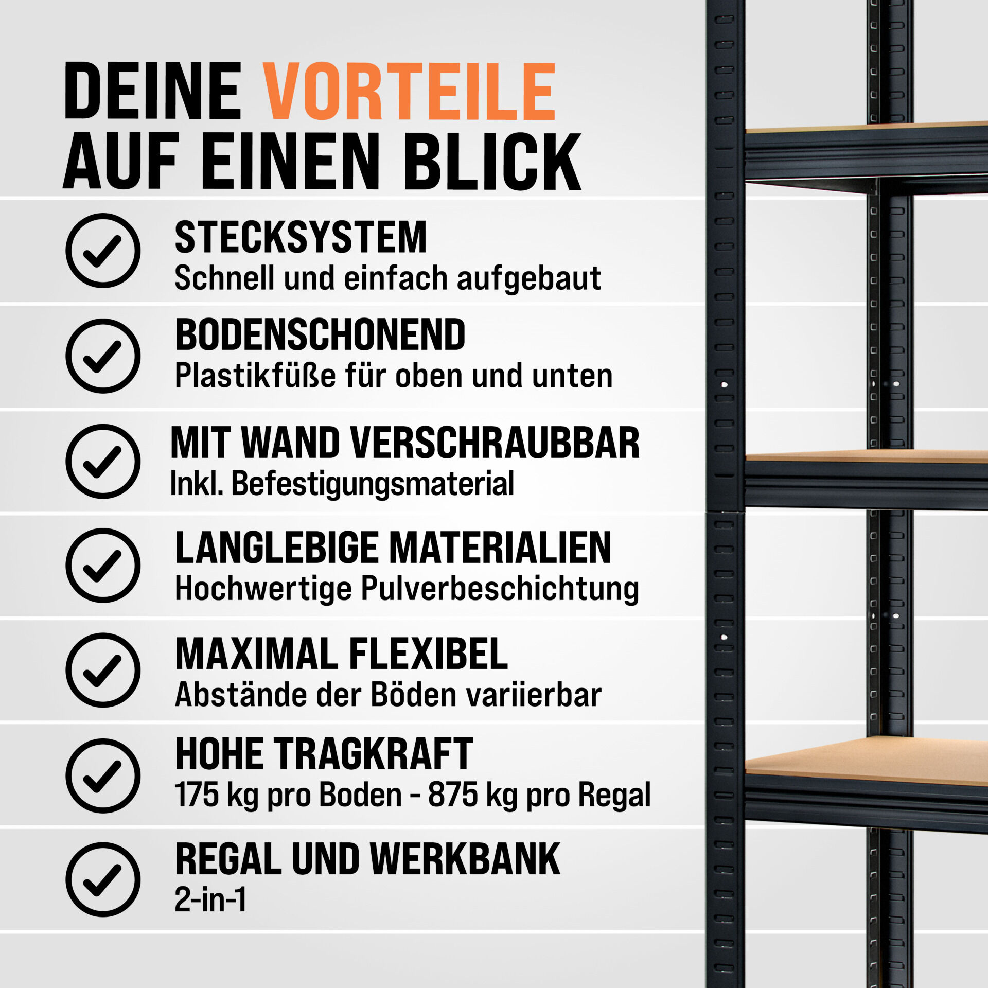Schwerlastregal Schwarz 180x90x40cm pulverbeschichtet 875kg