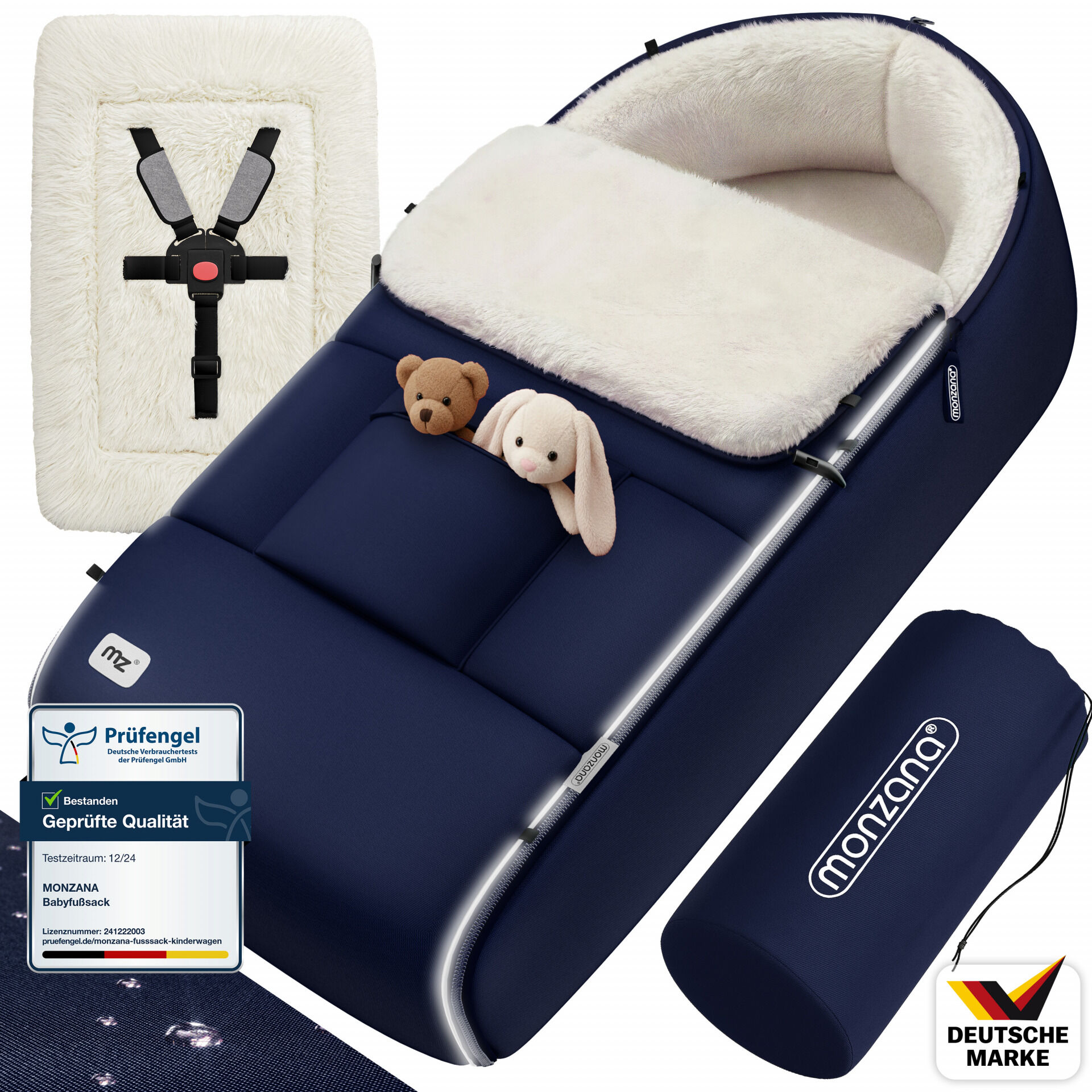 Babyfußsack Marine gefüttert Kinderwagen geeignet