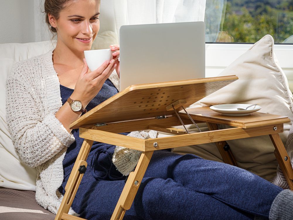 Laptoptisch Bambus 55x28x35cm Belftungslcher + Schublade | DB-106908