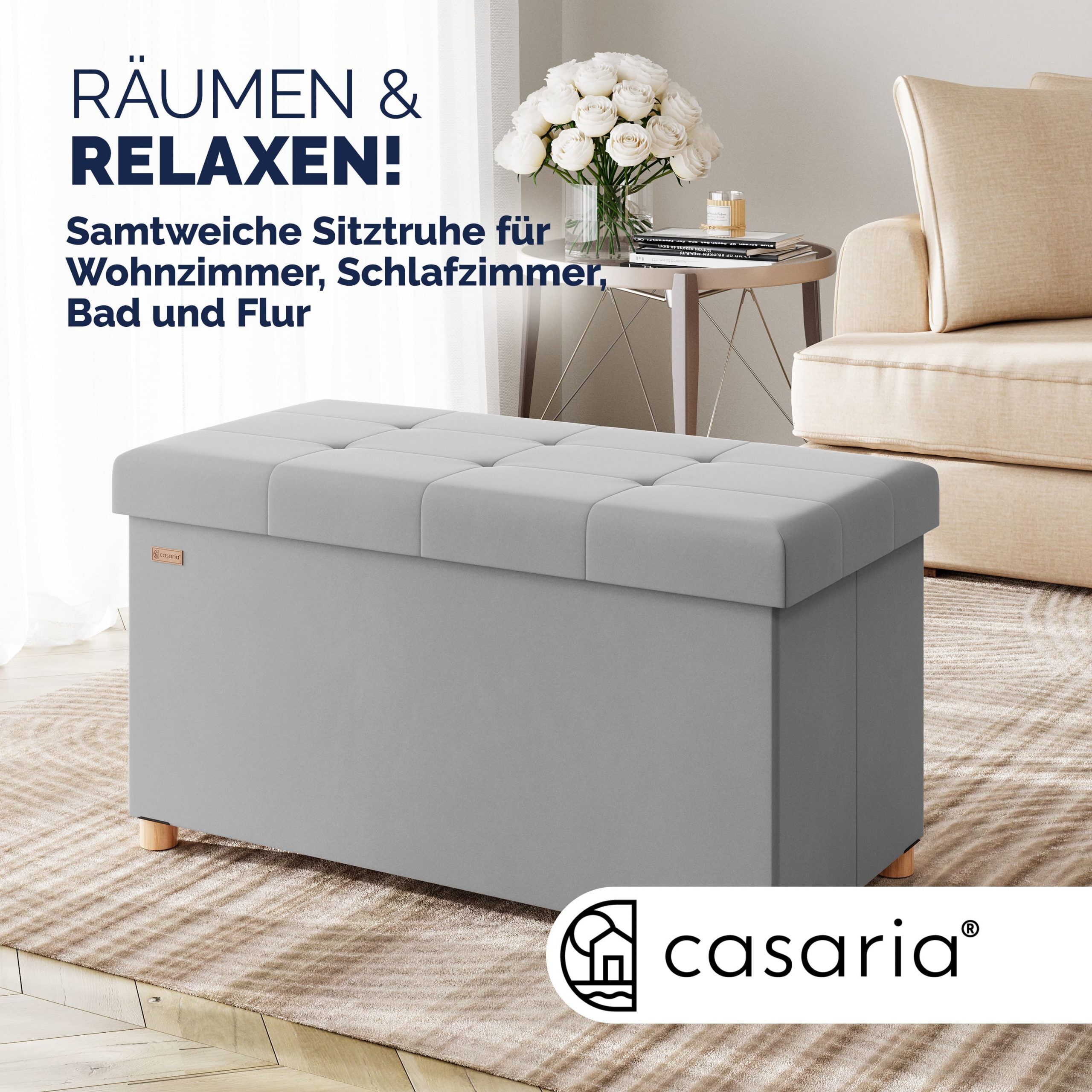 Sitzbank Grau Samt 76x38x42cm mit Stauraum faltbar