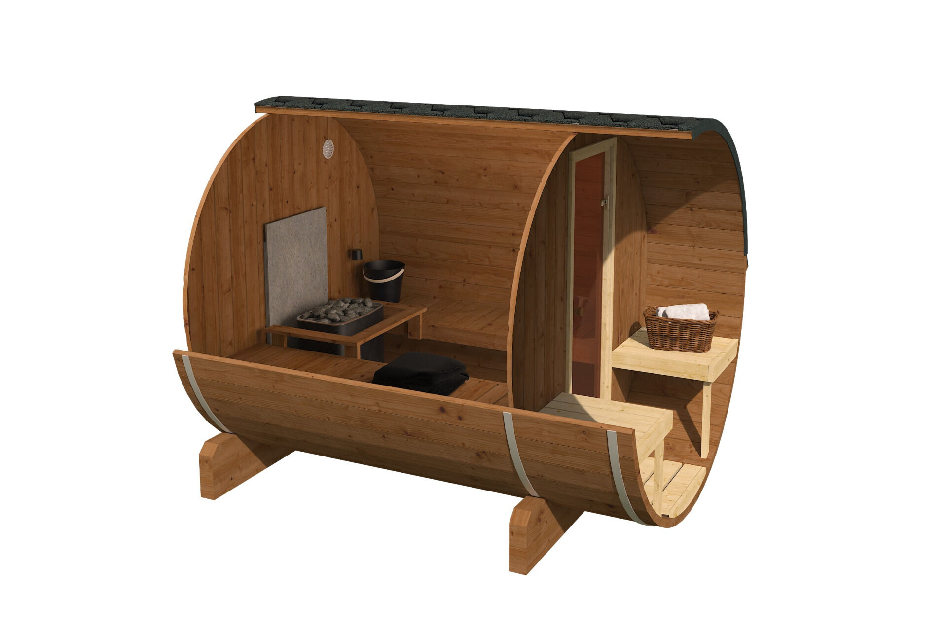 SPANOVA Fasssauna Lasse – 250 cm mit Terrasse, Fichte