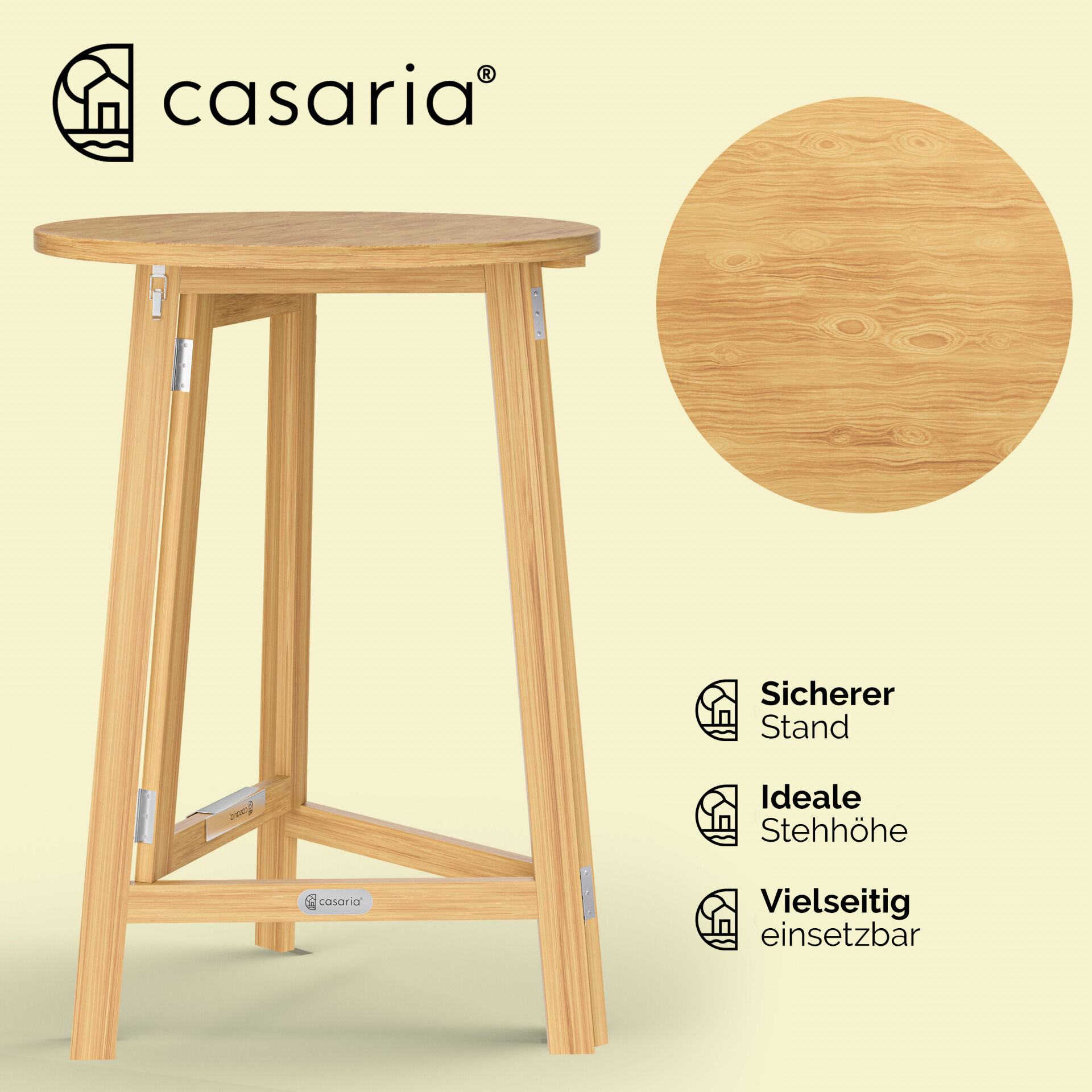 Stehtisch klappbar platzsparend Massivholz Ø78cm 111cm stabiler Stand