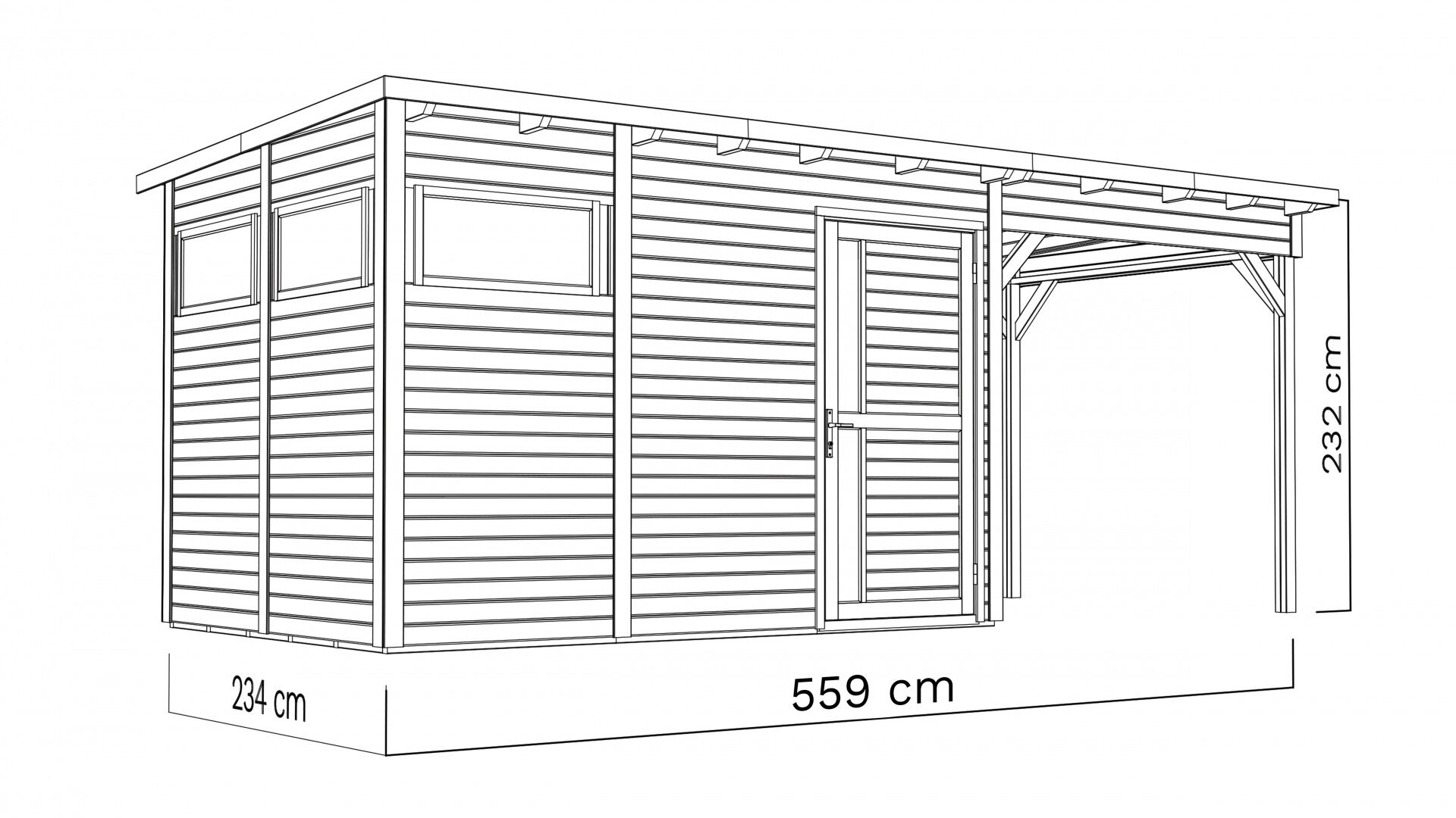 Gartenhaus Holz Pentus 3 Lounge hellgrau 558 x 234 cm