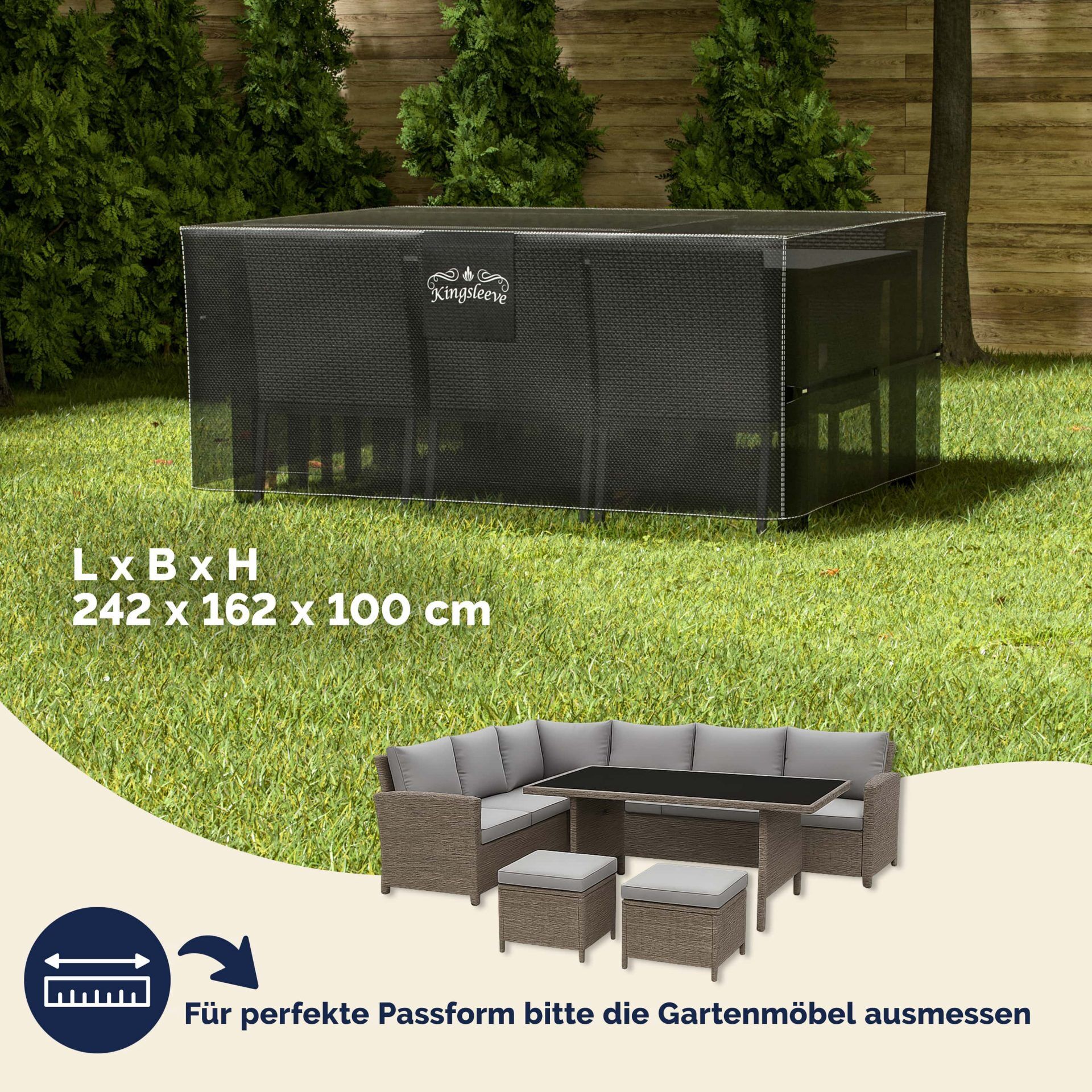 Abdeckplane Sitzgruppe Anthrazit 242x162x100cm 9100mm Wassersäule