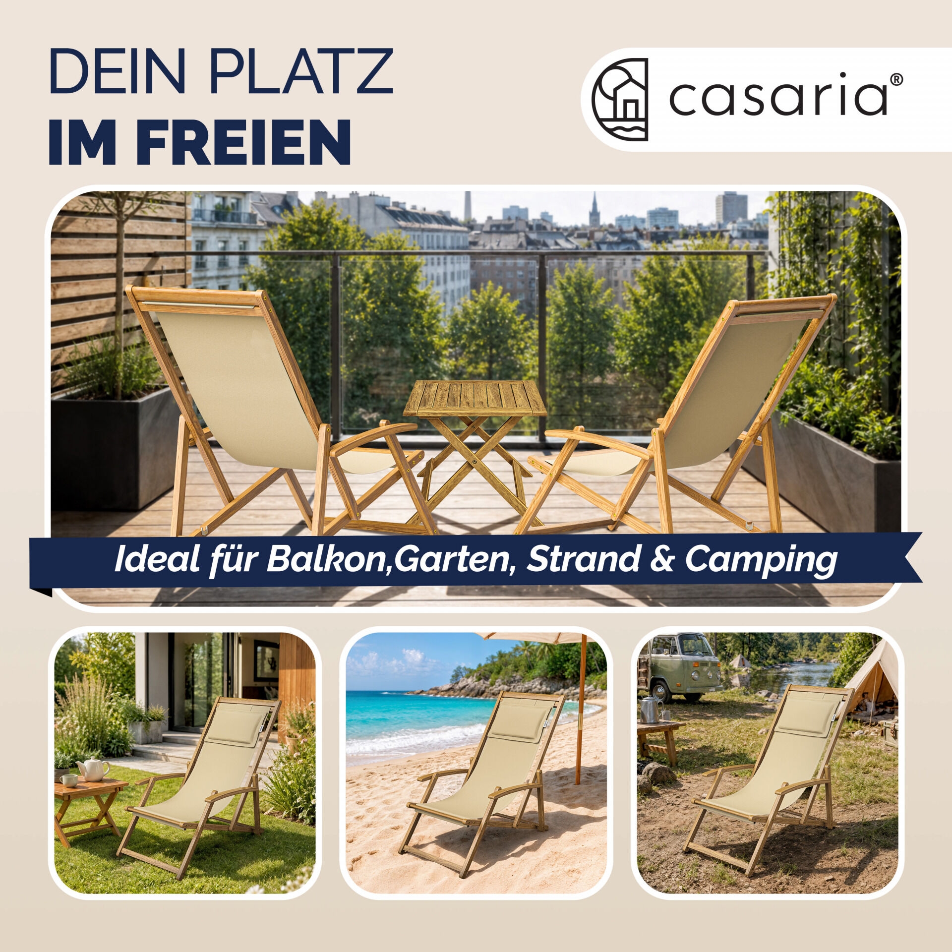 Gartenliege Creme Akazienholz 94x60x94cm