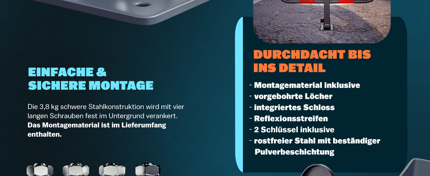 Parkplatzsperre Bogen inkl Schlüssel mit Standsockel