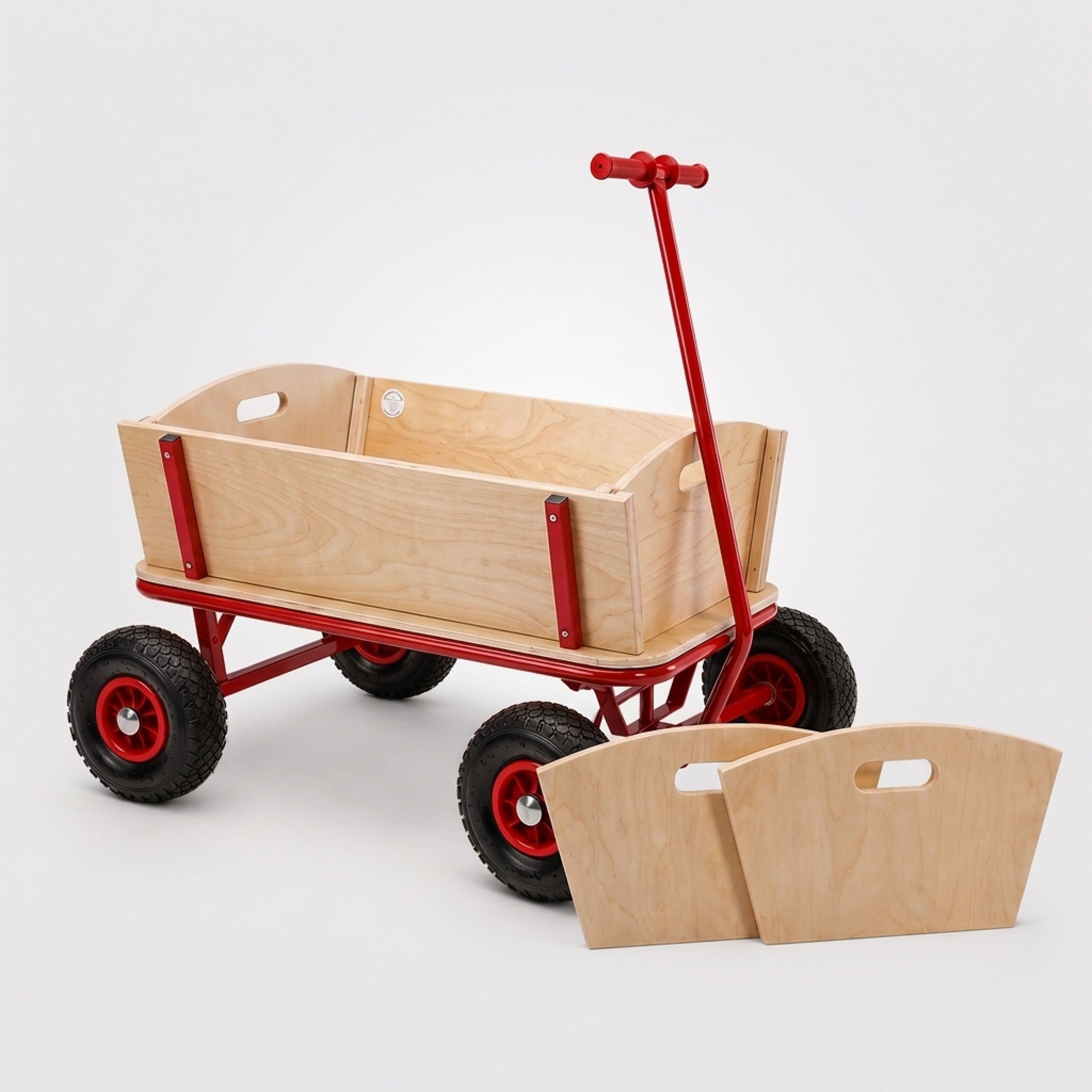 Bollerwagen Braun/Rot Holz 168x99x61cm mit Schutzdach
