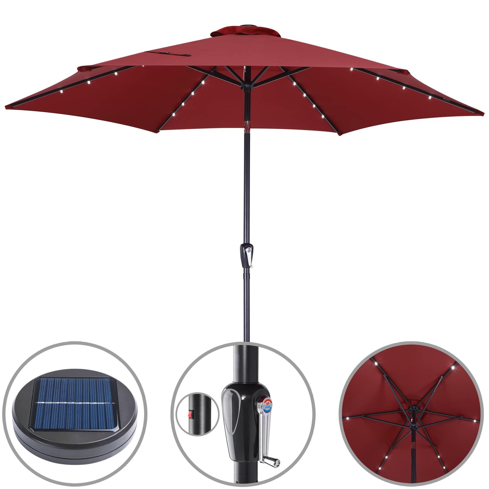 LED Solar Sonnenschirm Miami Rot Alu Ø270cm UV-Schutz 80+