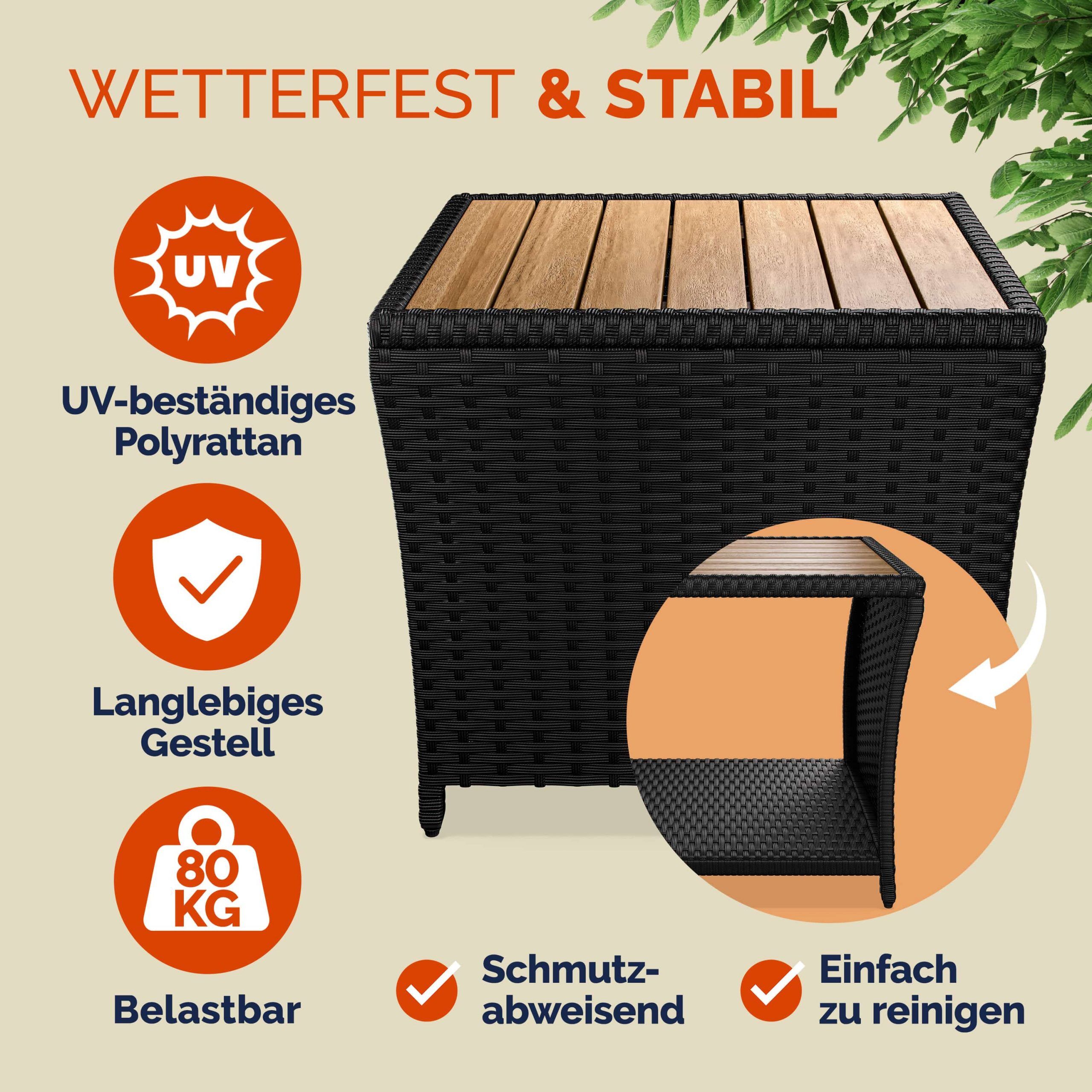 Polyrattan Beistelltisch Schwarz 40x45x45cm Akazienholz