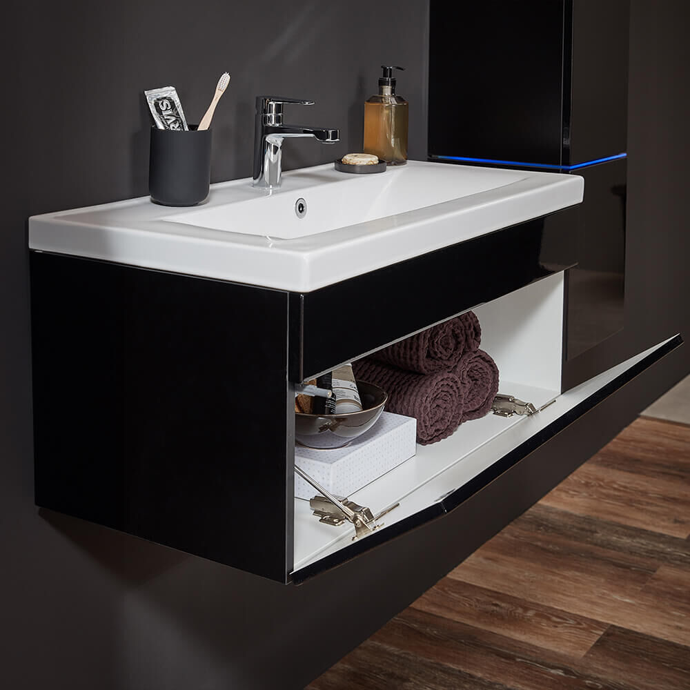 Badmöbel Komplettset WANGEROOGE BIG L - Schwarz Made in Germany