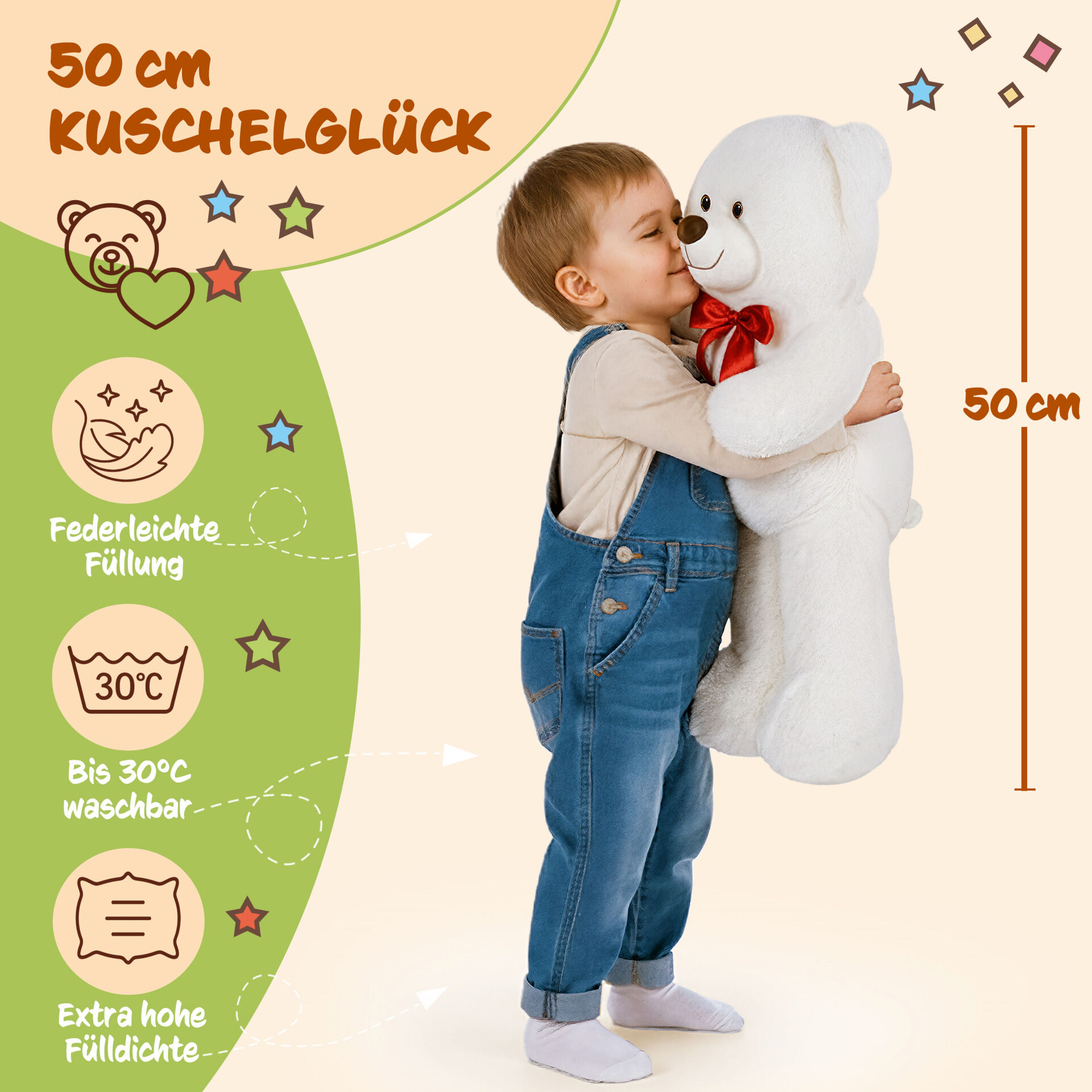 Plüschtier Teddybär L Weiß 50cm