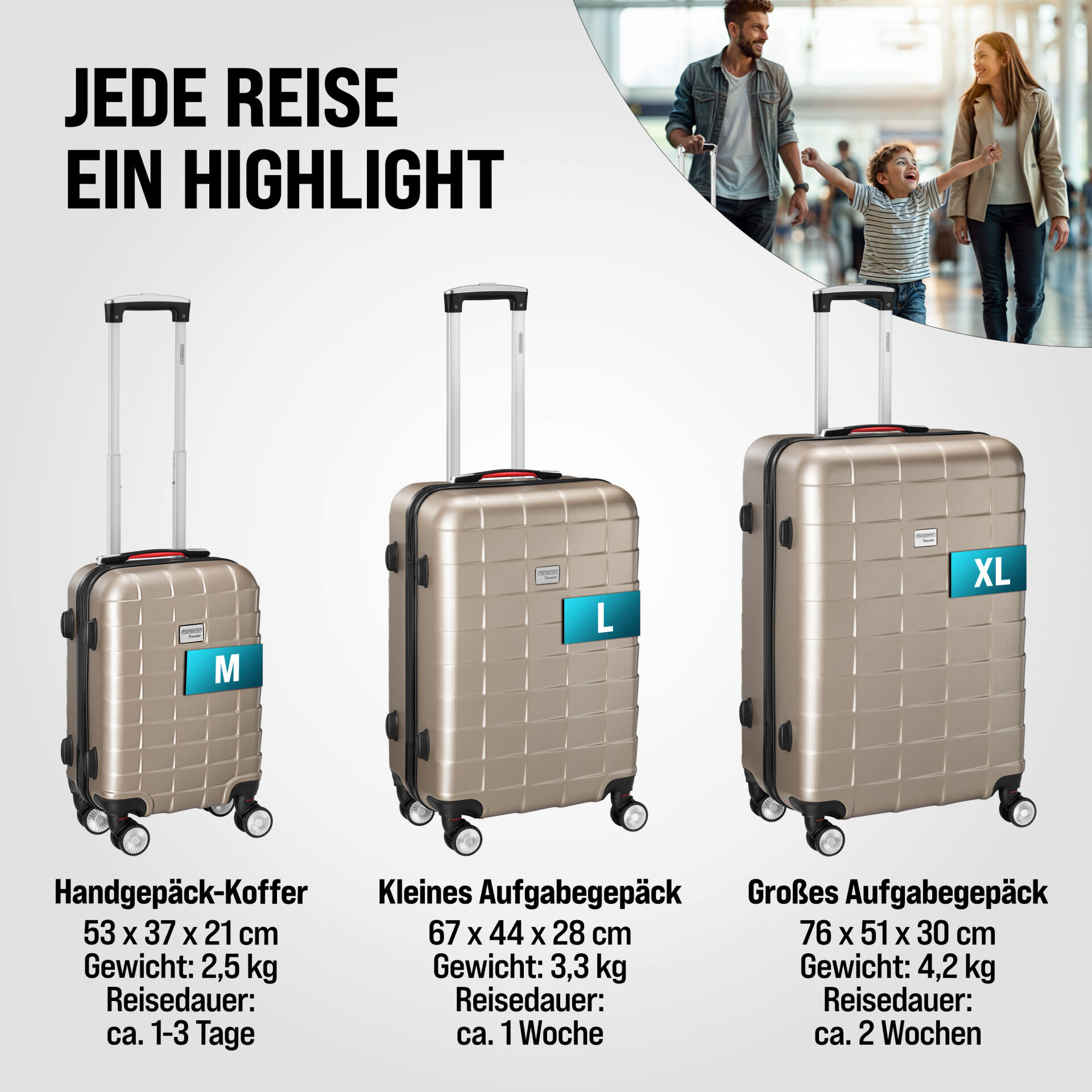 Hartschalenkoffer-Set Exopack 3-tlg Champagner ABS Zubehör