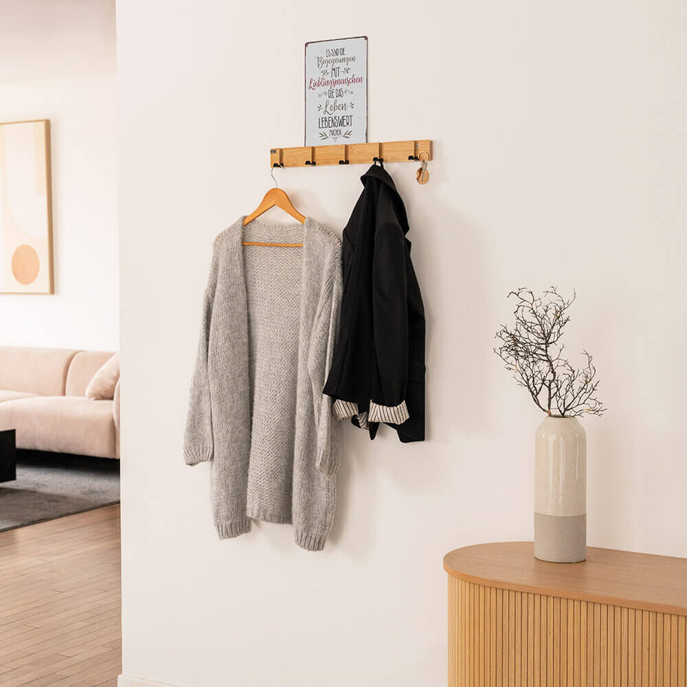 Garderobenleiste HOOK inkl. Haken und Magnete - Bambus