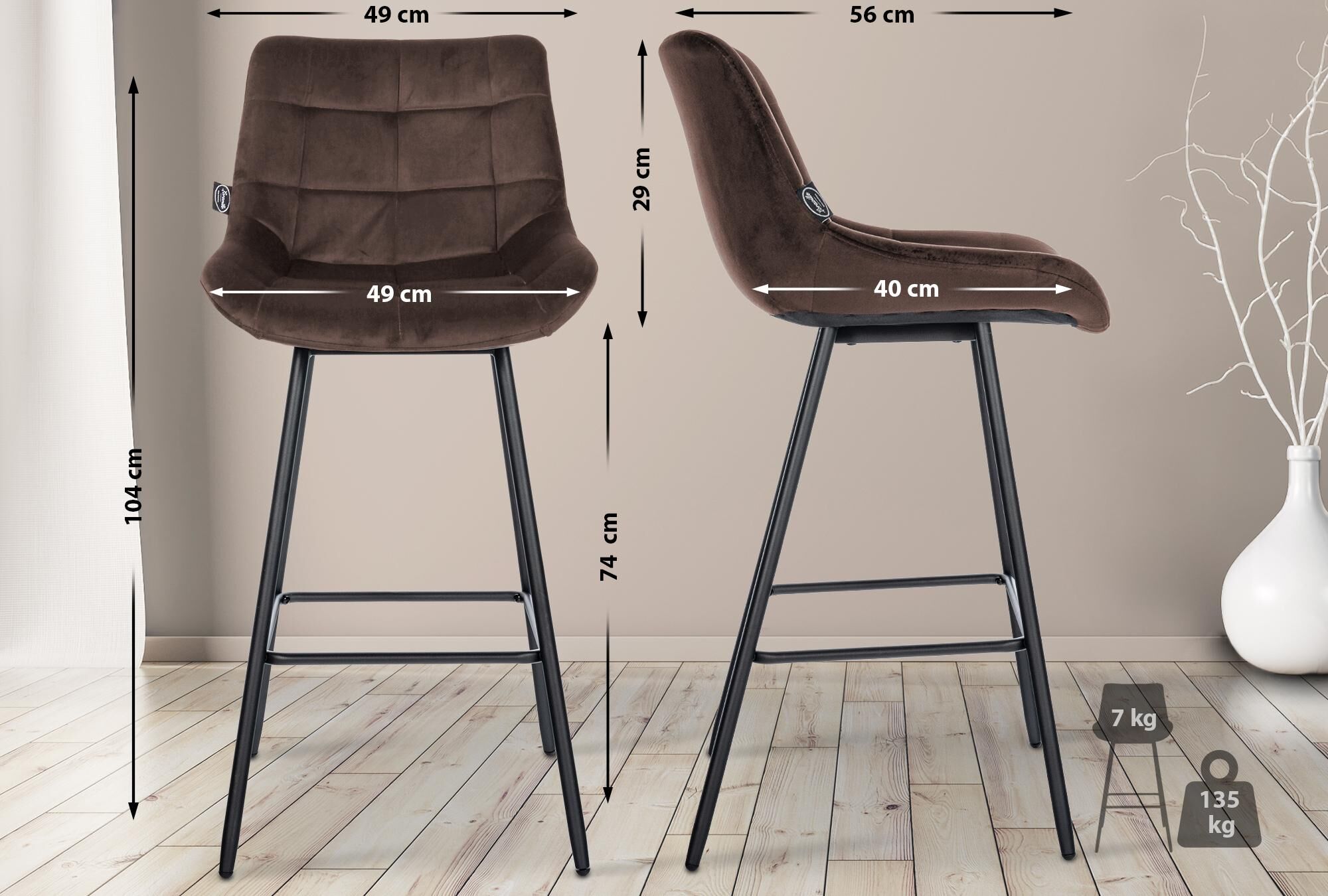 Barhocker Weston Samt, braun