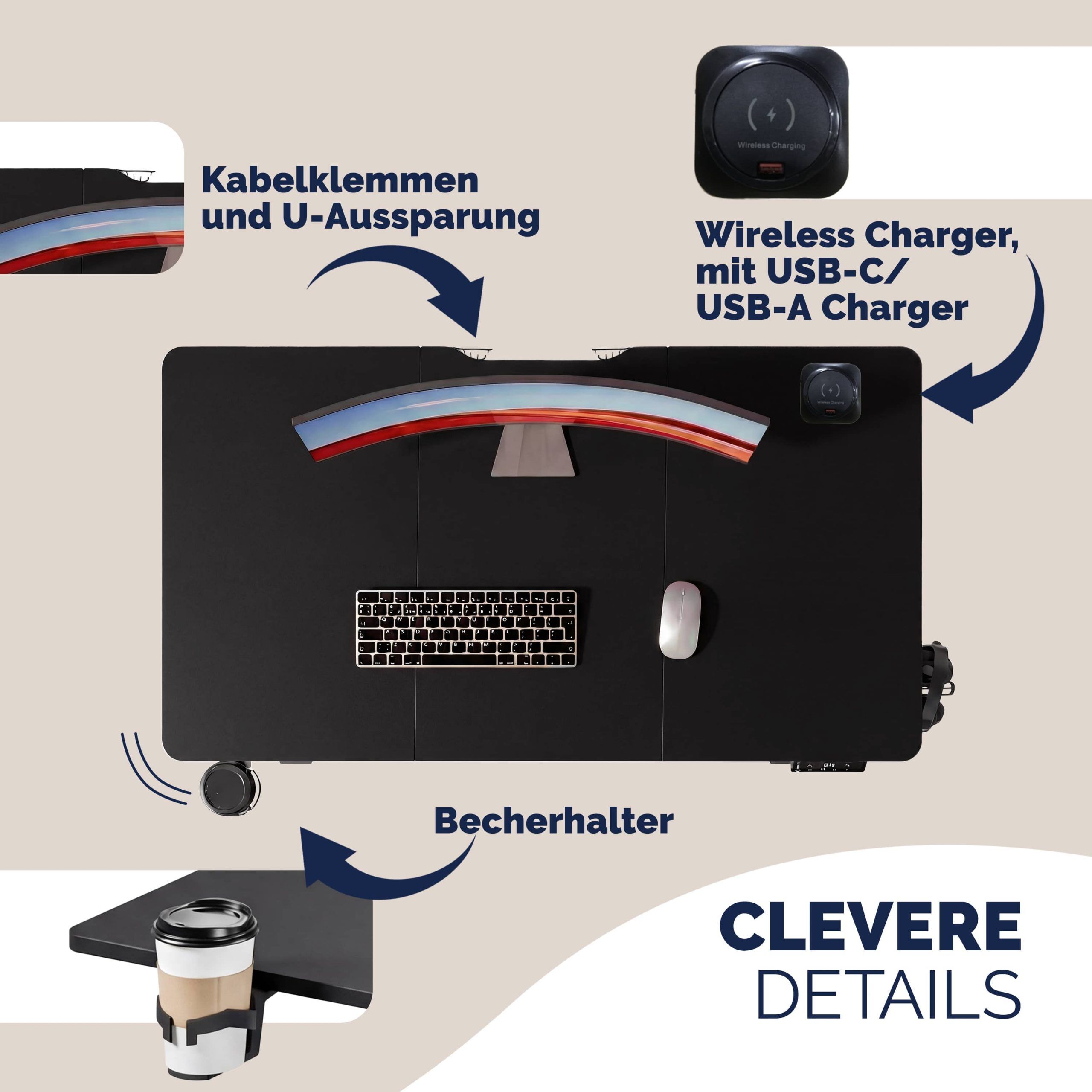 Höhenverstellbarer Schreibtisch Schwarz 120x60x72-117cm