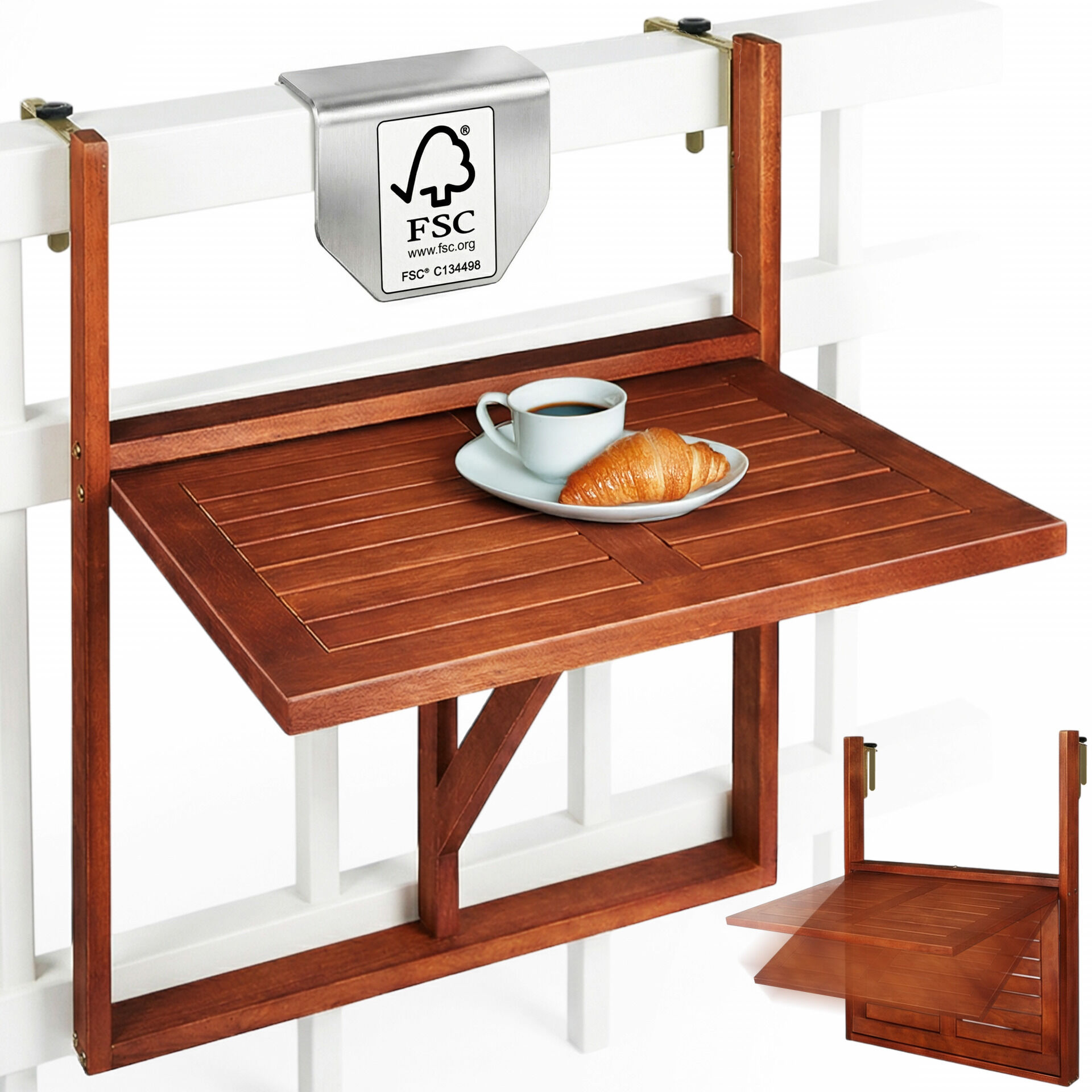 Balkonhängetisch Akazienholz 65x45x87cm FSC®-zertifiziert klappbar