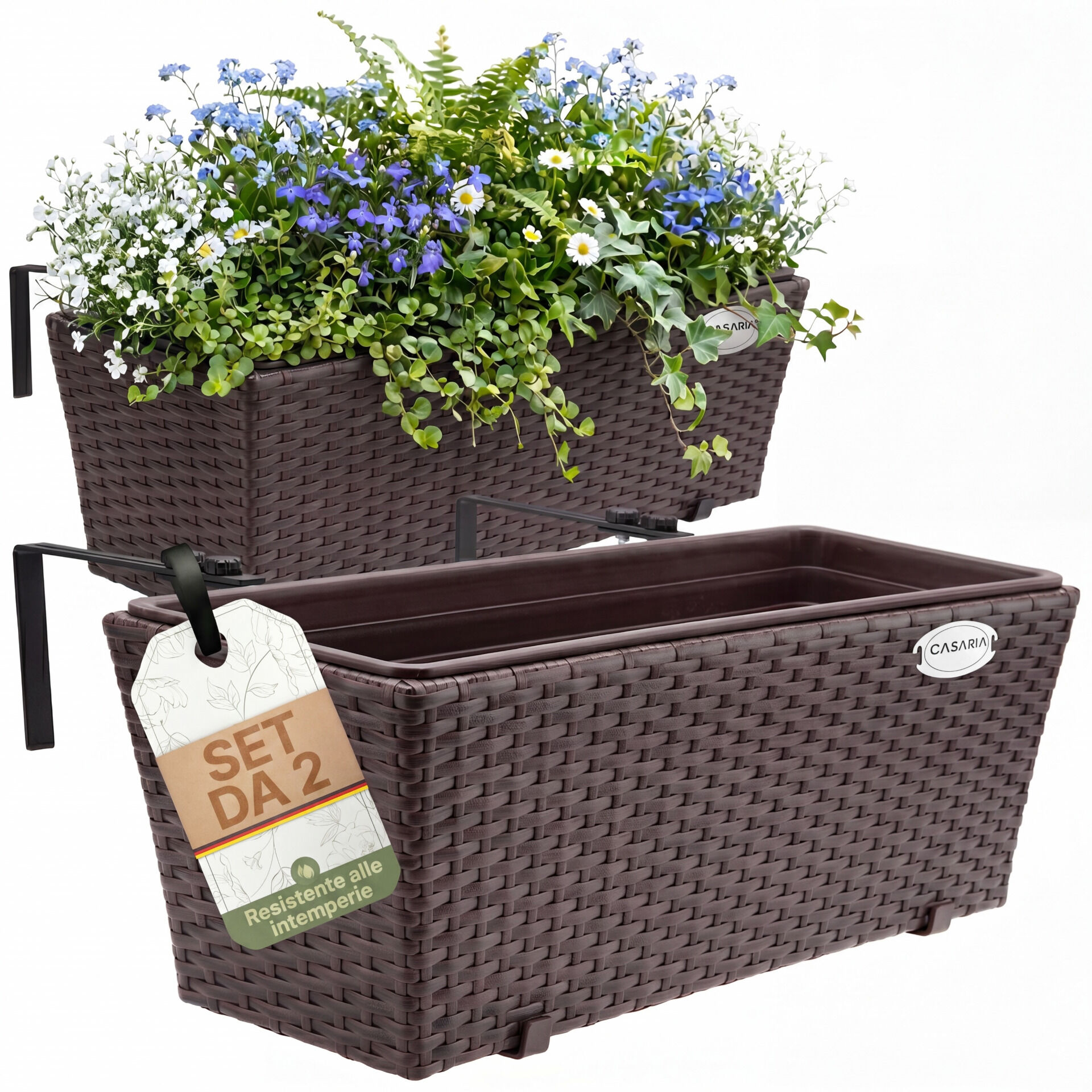 Polyrattan Blumenkasten 2er-Set Braun