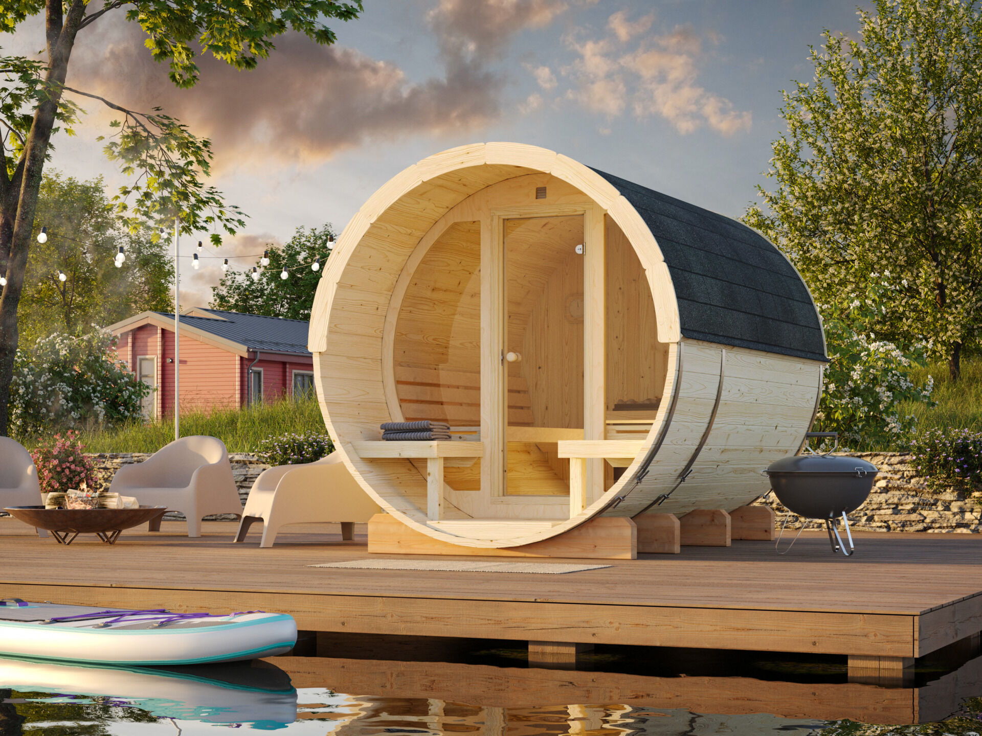 Palmako Saunafass Anita 1,6+0,7 m² mit Glasfront