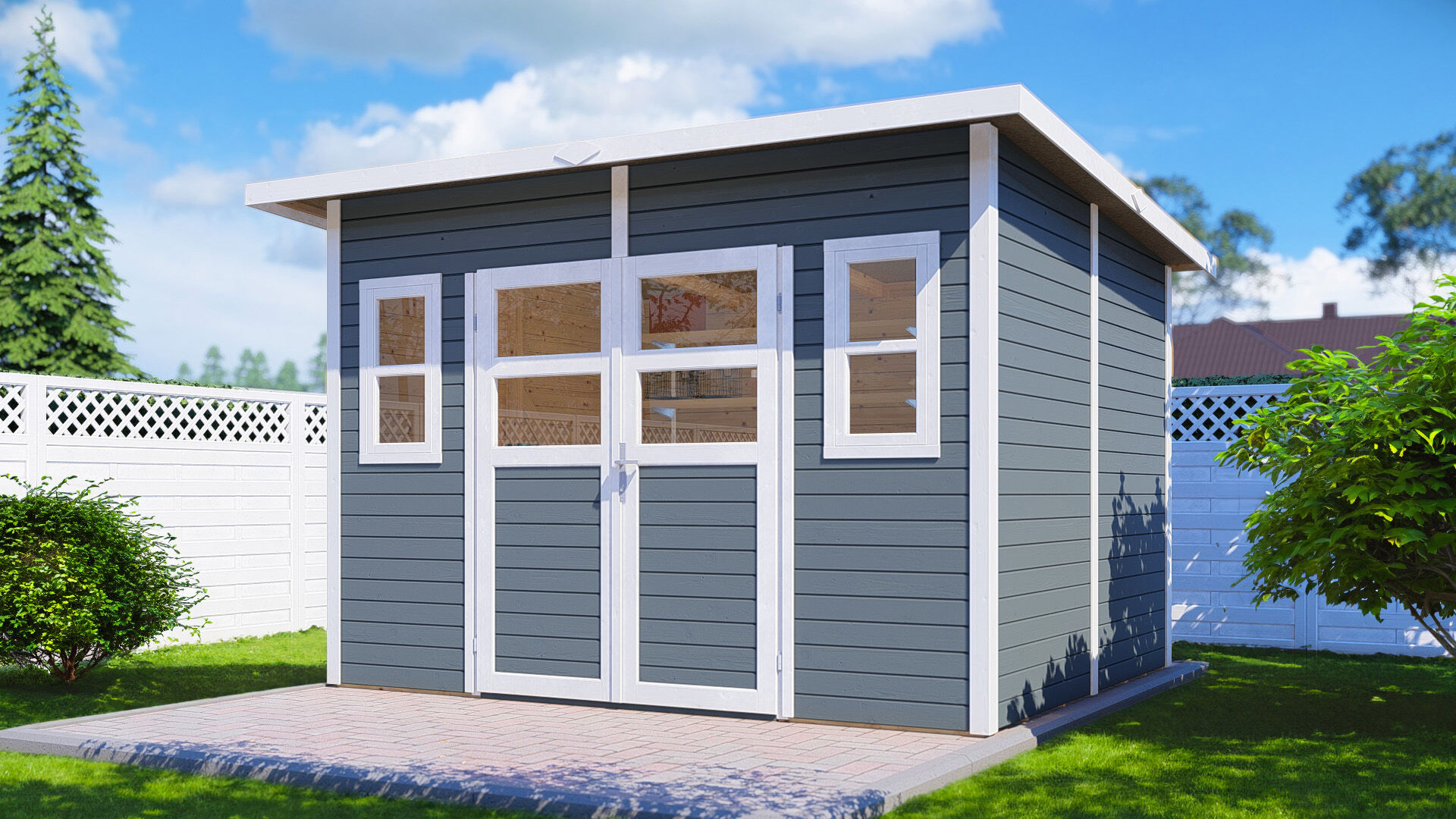 Gartenhaus aus Holz Felix 4 hellgrau 293 x 244 cm