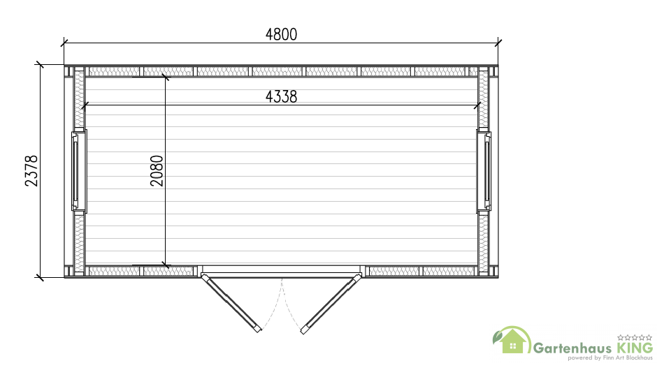Camping Pod Luxury Seiteneingang 240x480 isoliert, grün - Hexagonal